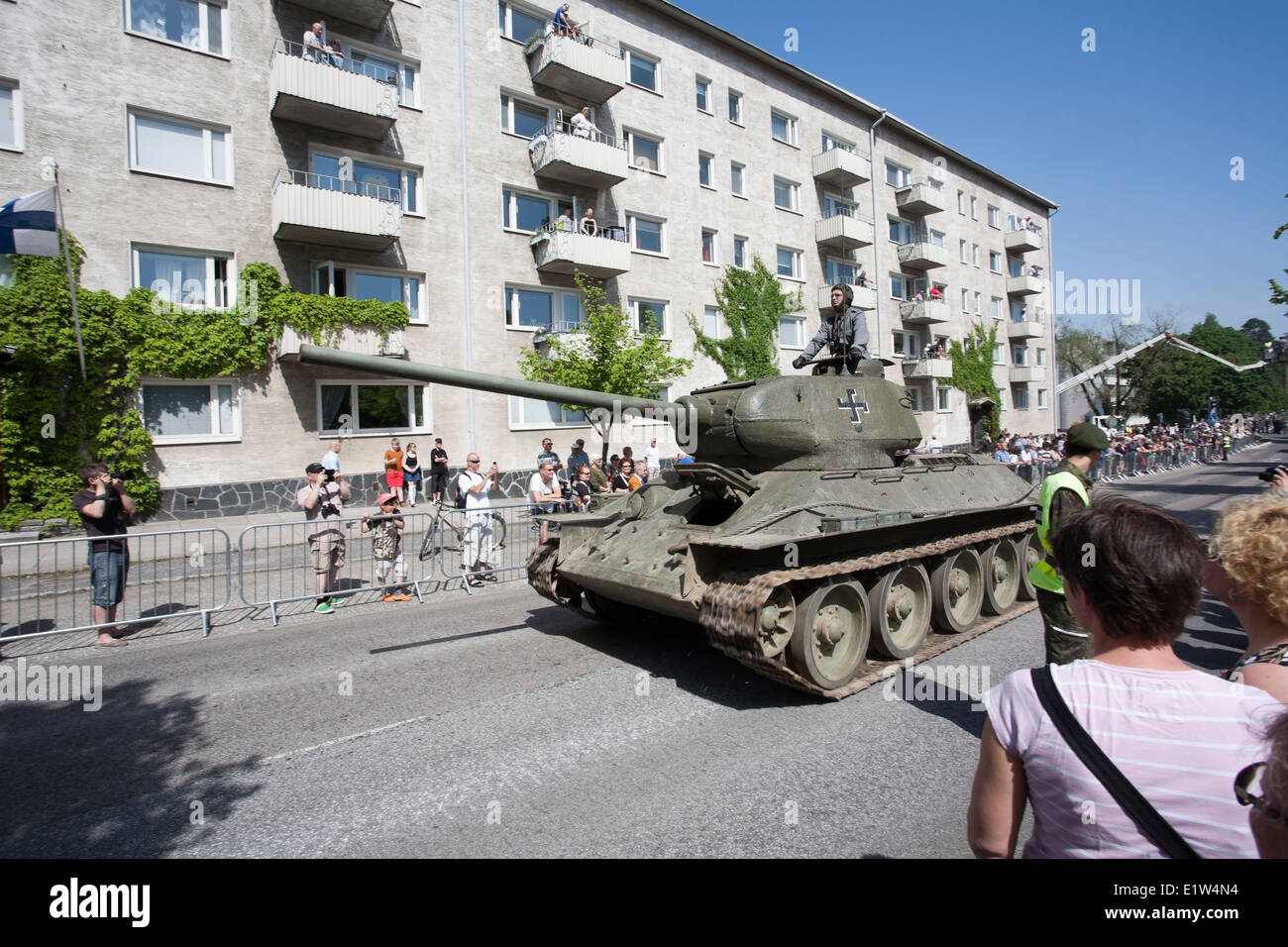 Historic part of the Finnish Defence Forces' Day parade in Lappeenranta June 4th 2014 Stock Photo