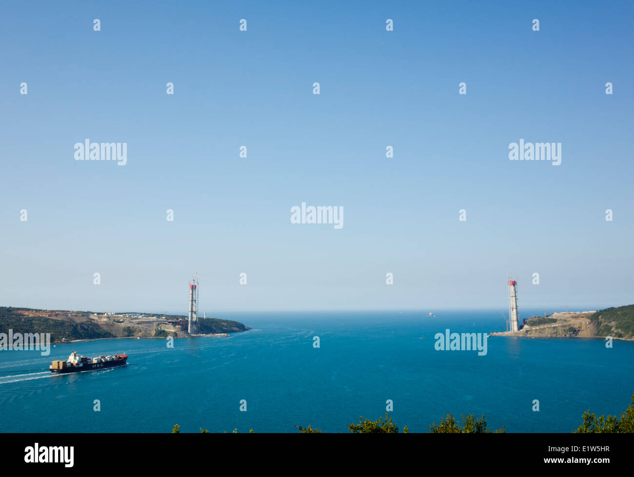 Yavuz Sultan Selim Bridge under construction on the Bosphorus in Istanbul Turkey Stock Photo