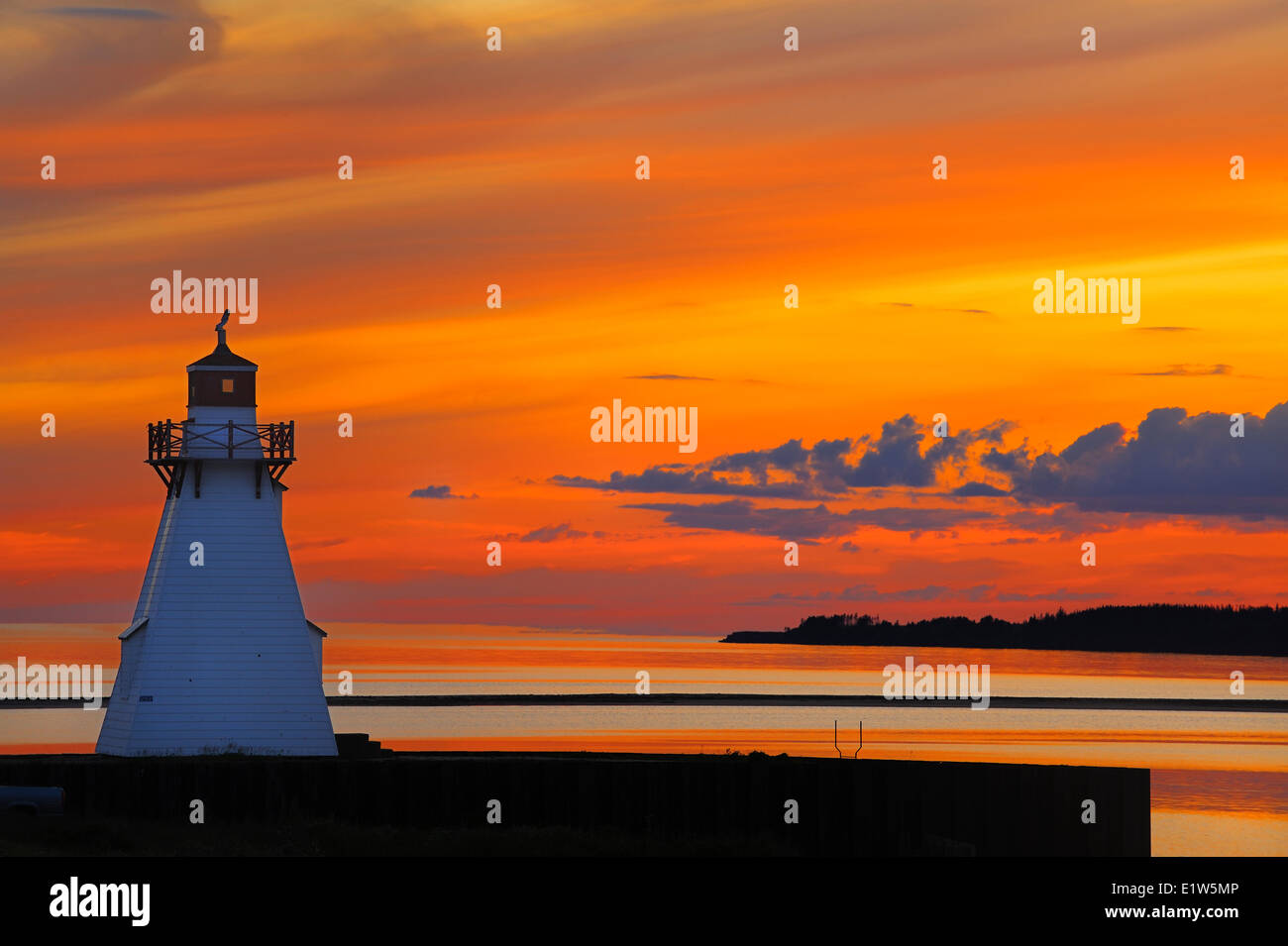 Lighthouse at sunset, Wood Islands, Prince Edward Island, Canada Stock Photo