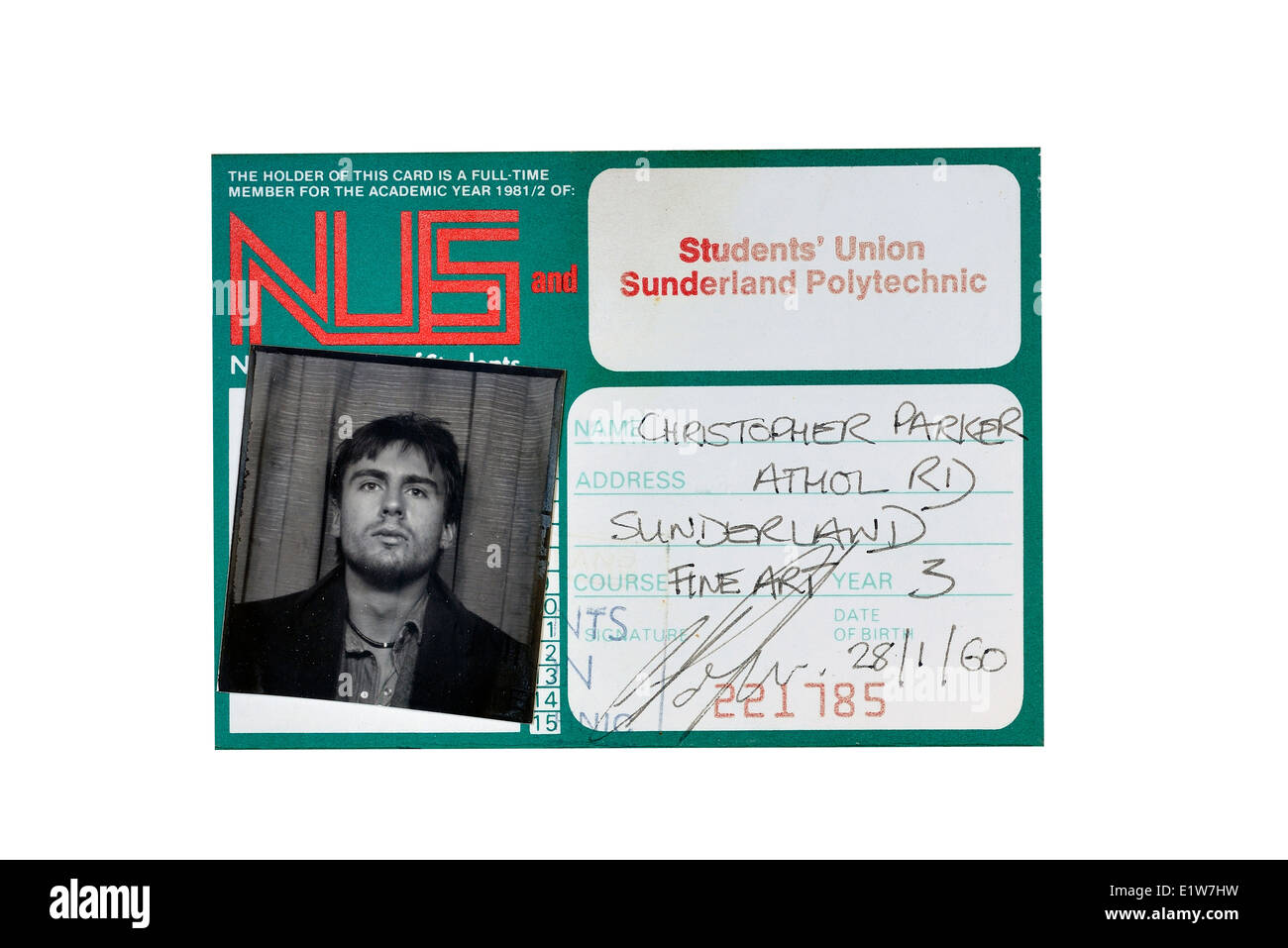 National Union of Students NUS card circa 1981/82 Stock Photo