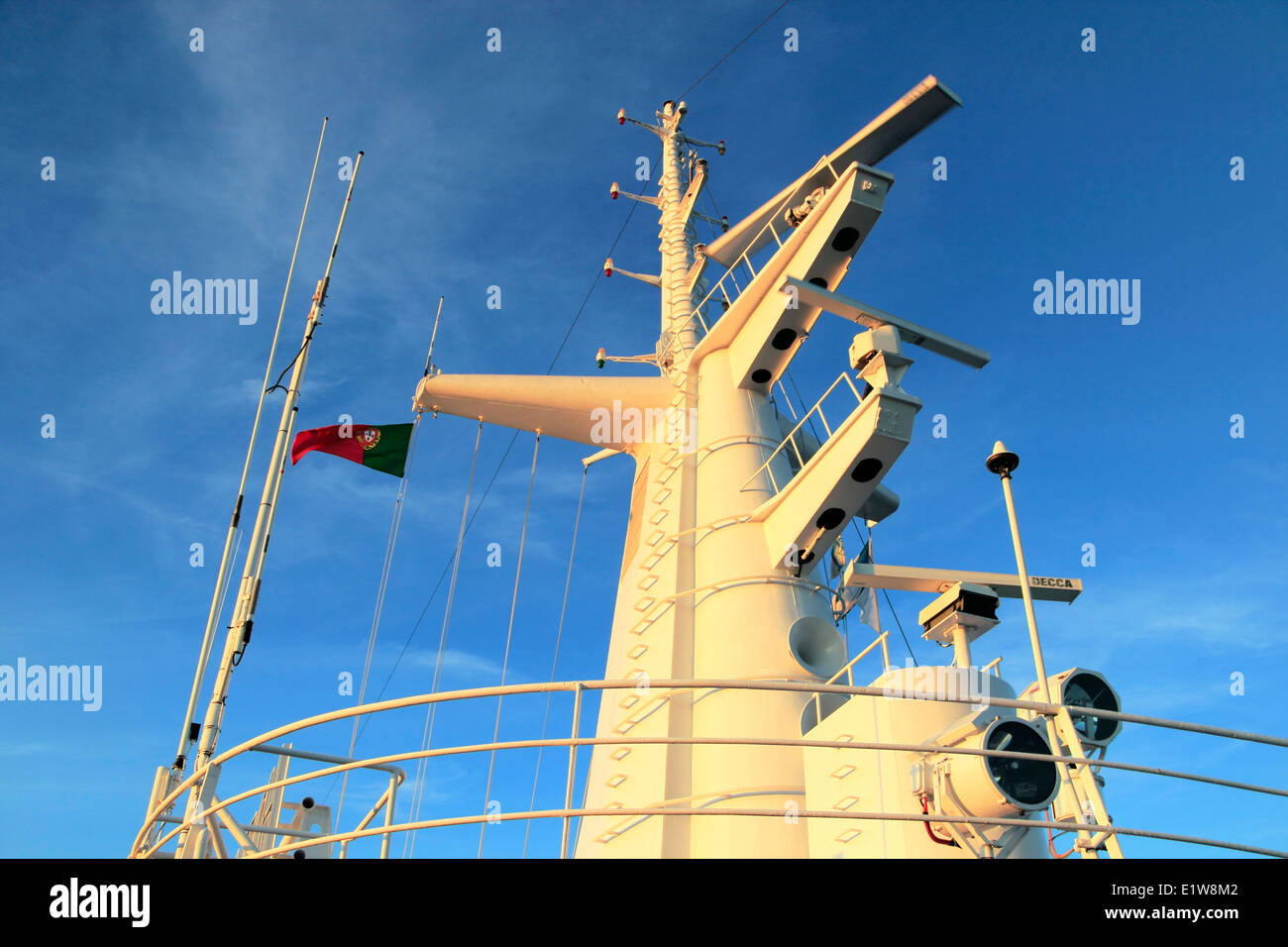 The mast of a cruise ship, against a blue sky Stock Photo - Alamy