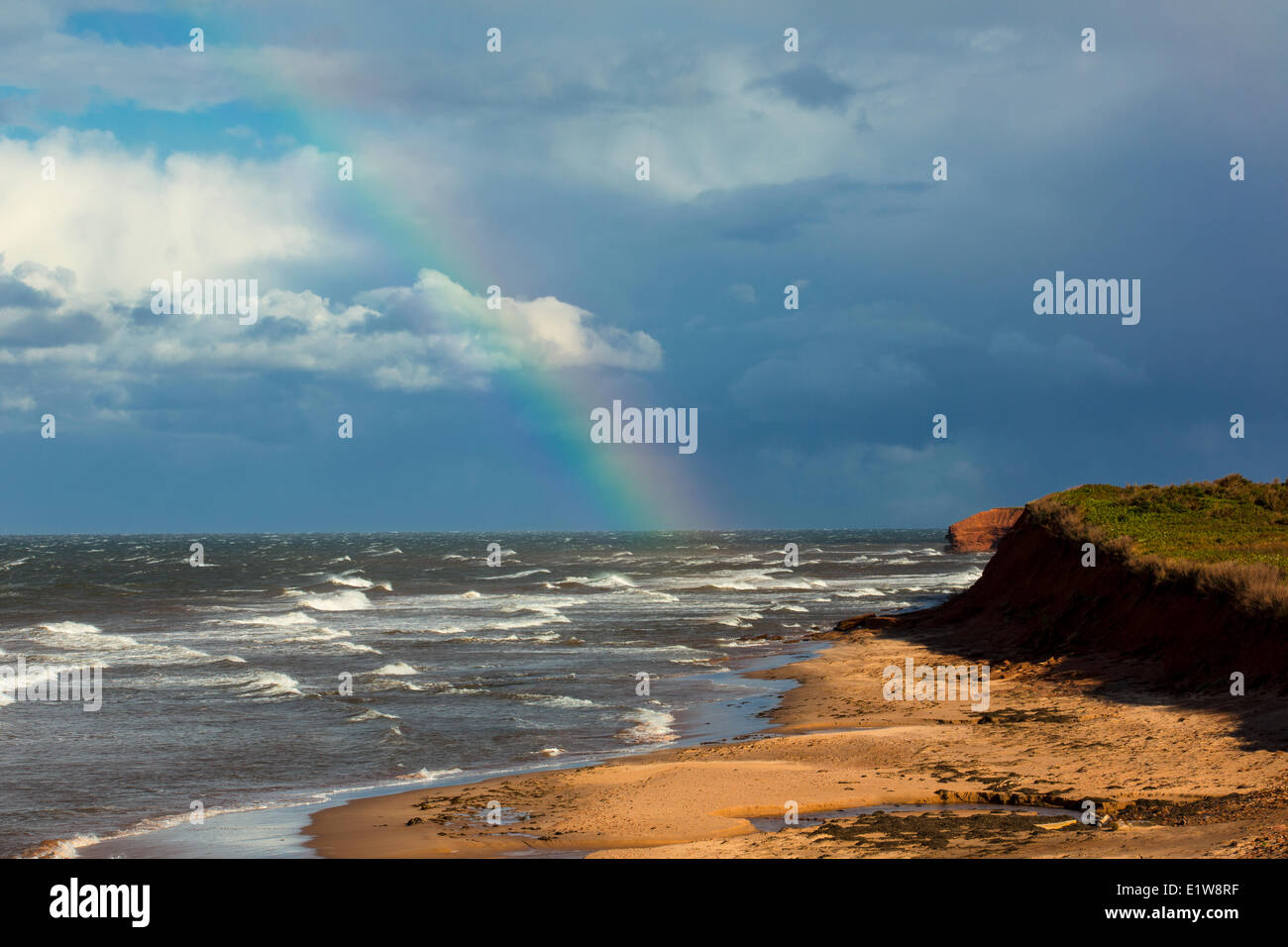 Rainbow over coastline, Prince Edward Island National Park, Canada Stock Photo