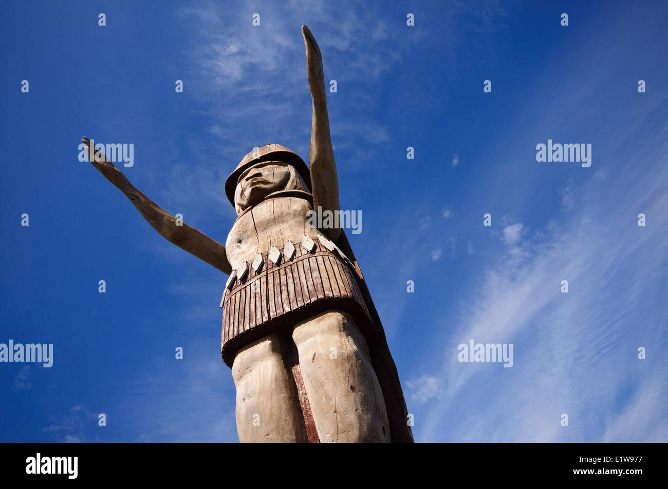 First Nations statue in Ambleside Park and the West Vancouver Centennial Seawalk, West Vancouver, British Columbia, Canada Stock Photo