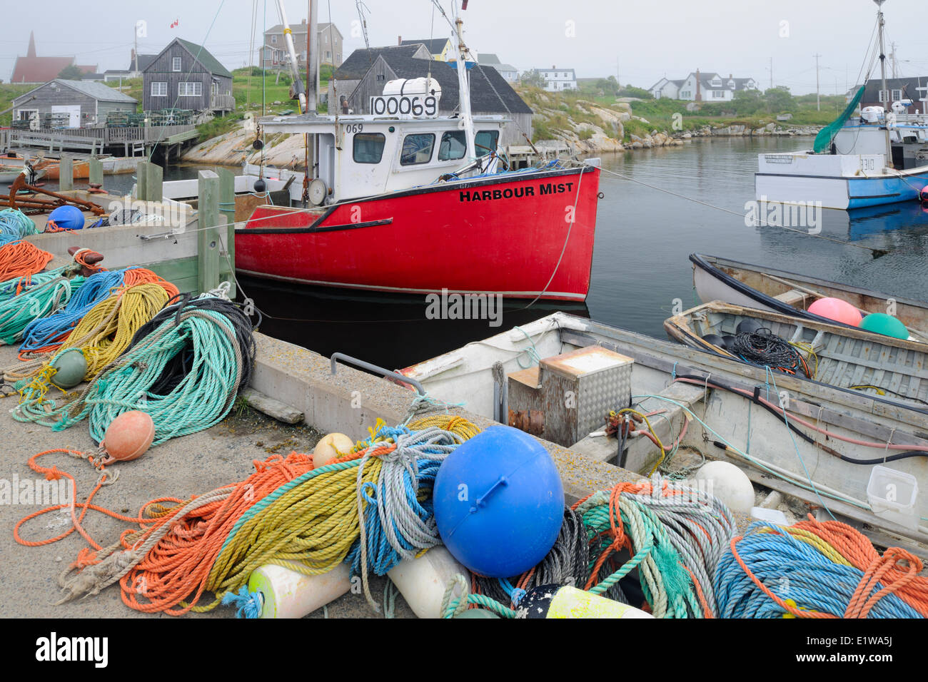 Fishing boats and gear in village, , Peggy's Cove, Nova Scotia, Canada  Stock Photo - Alamy