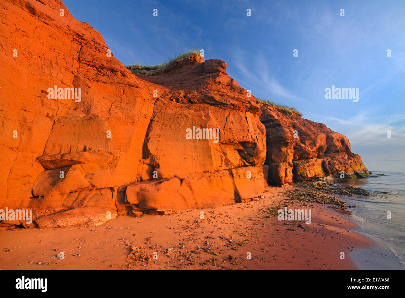 Red cliffs along Gulf of St. Lawrence at sunset, Campbellton, Prince