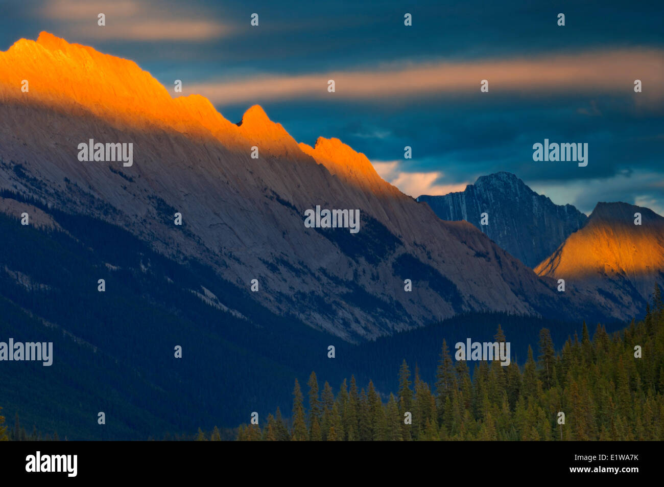 Last light on Colin Range, Canadian Rocky Mountains, Jasper National