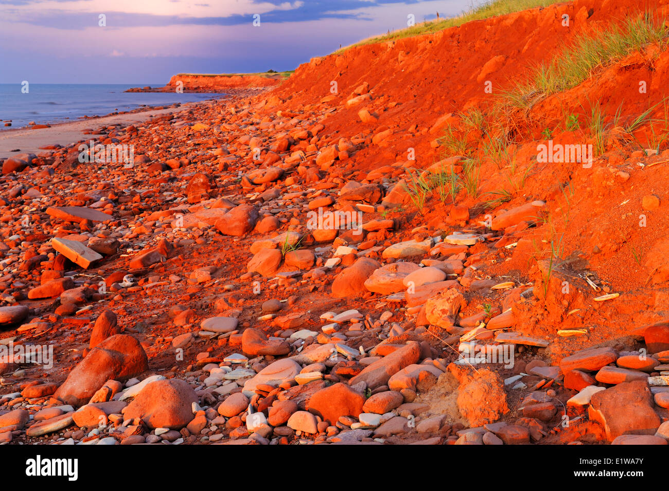 Red cliffs at sunset, Cable Head, Prince Edward Island , Canada Stock
