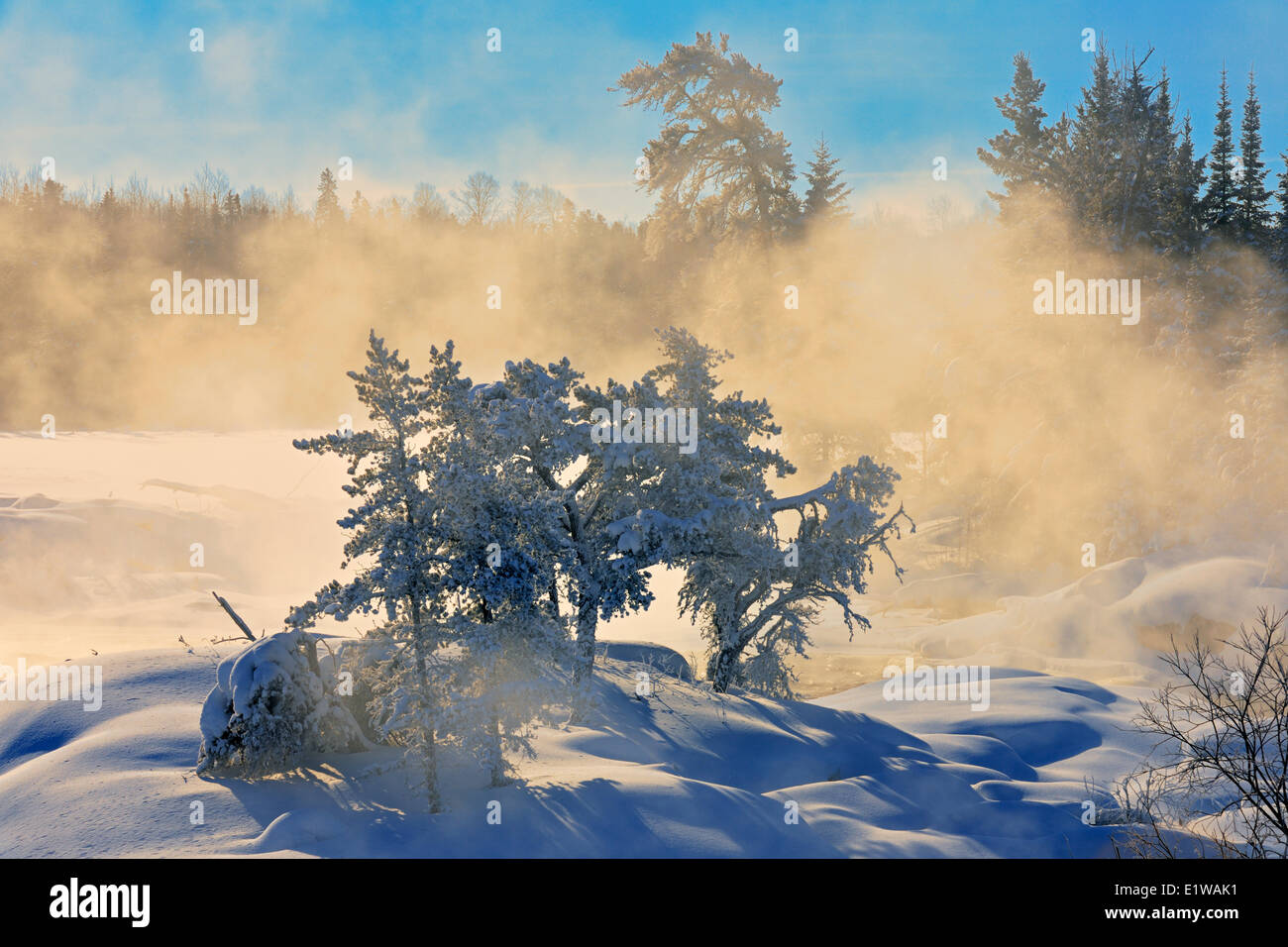 Wabigoon River at sunrise, Vermilion Bay, Ontario, Canada Stock Photo