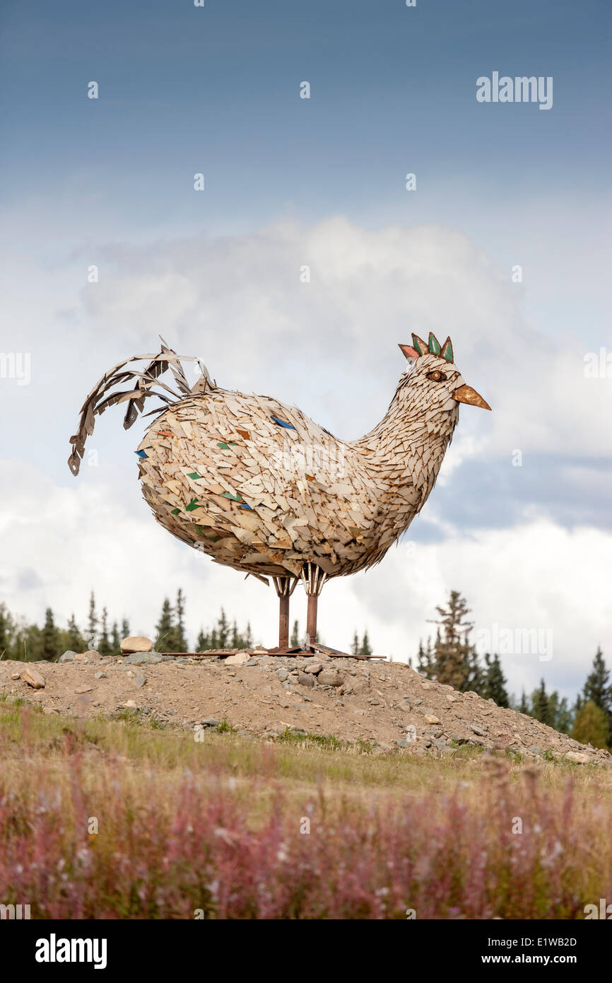 A giant chicken sculpture in Chicken, on the Taylor Highway, Alaska
