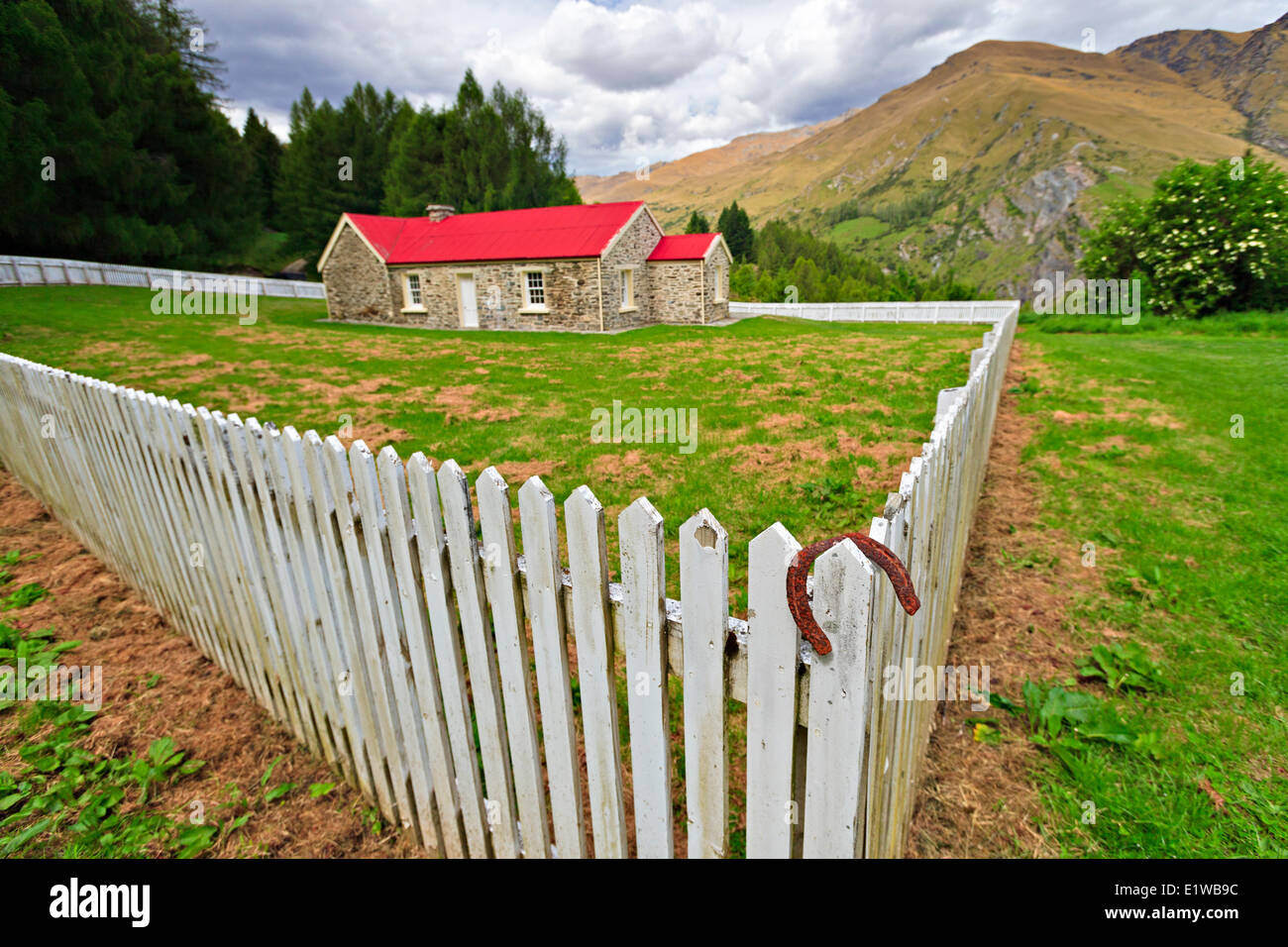 The old Upper Shotover Public School used between 1879 and 1927, Skippers Canyon, Central Otago, South Island, New Zealand. Stock Photo