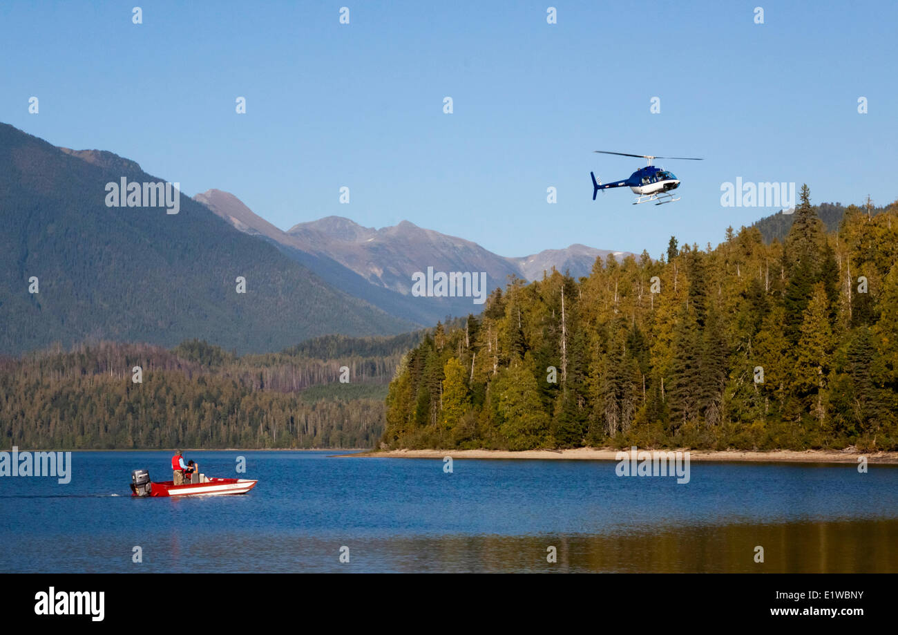 Heli-flyfishing, Quesnel Lake, Cariboo Mountains, British Columbia, Canada Stock Photo