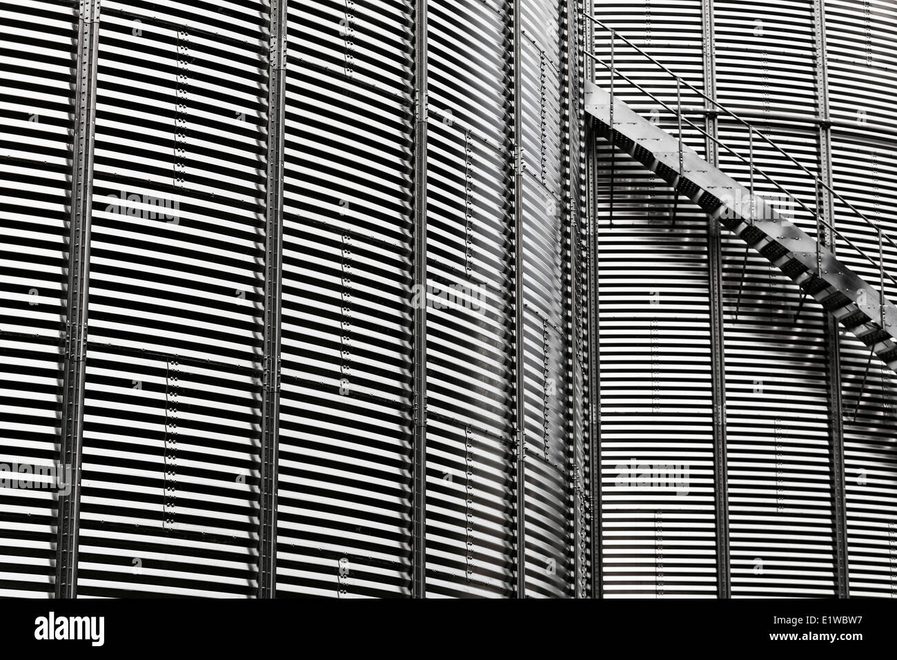 Corrugated metal storage silo, close up, Manitoba, Canada Stock Photo