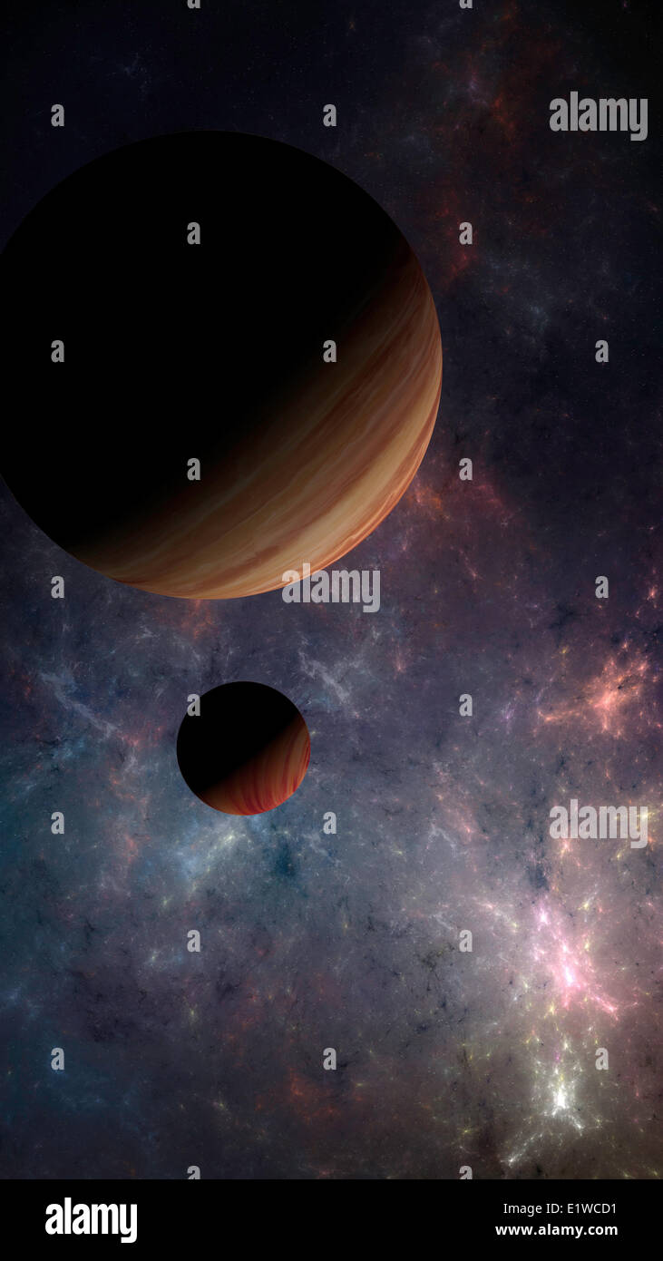 Abstract cosmic background with planets and stars Stock Photo
