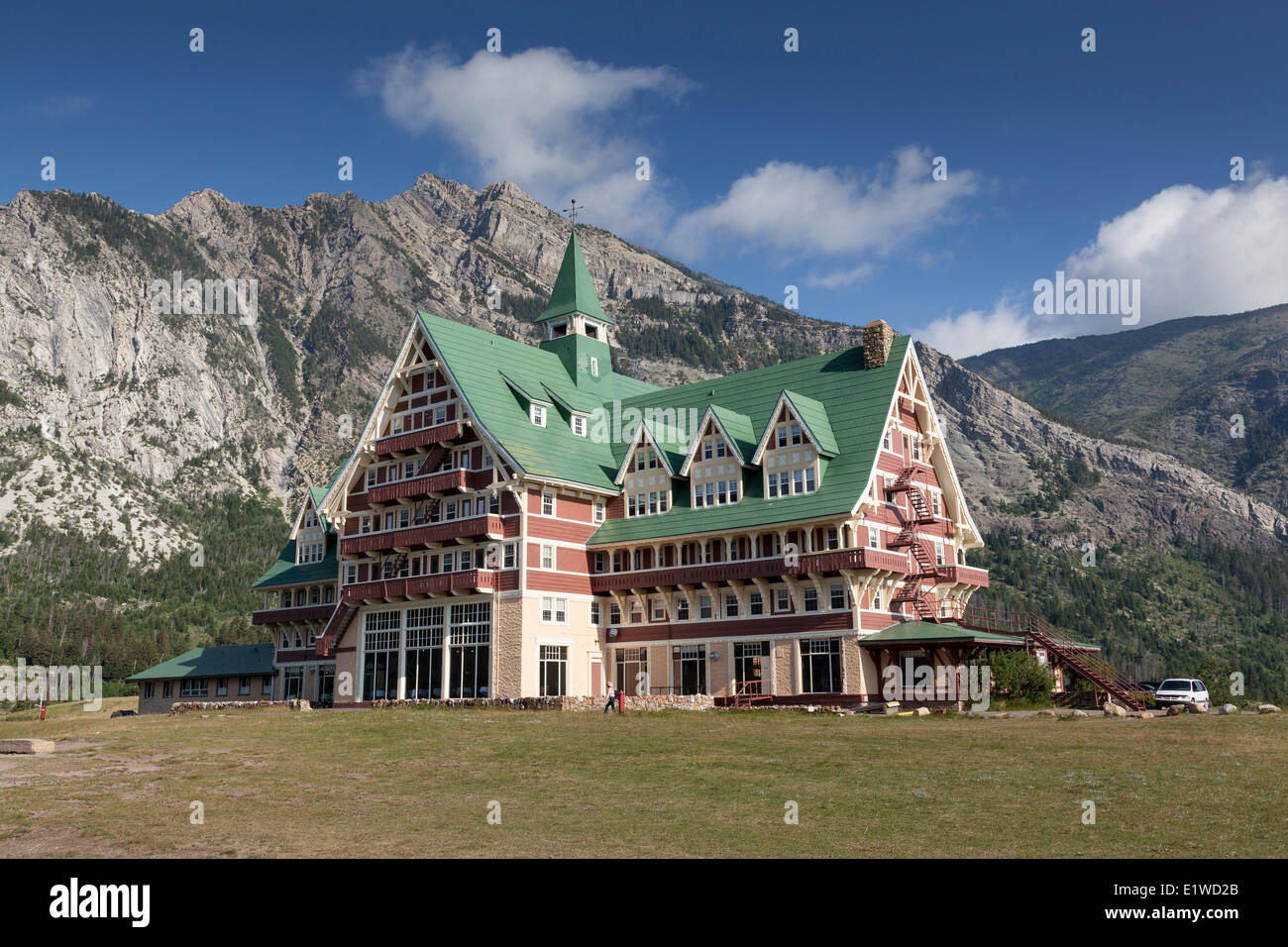 Prince of Wales Hotel National Historic Site - the landmark in Waterton Lakes National Park in Alberta, Canada was named for Edw Stock Photo