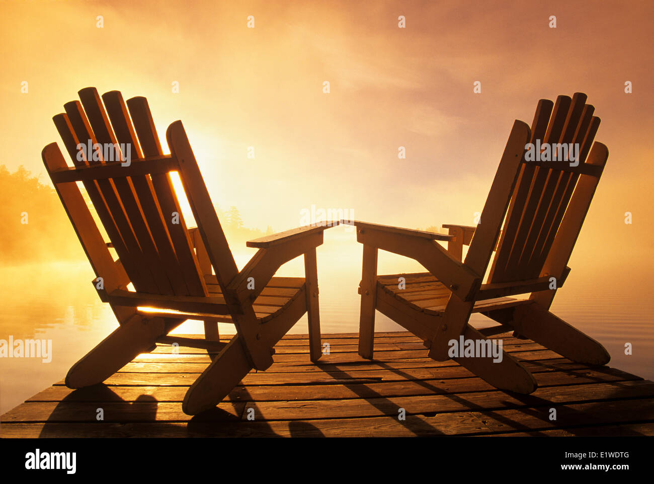 Adirondack chairs on dock, Lyons Lake, Whiteshell Provincial Park