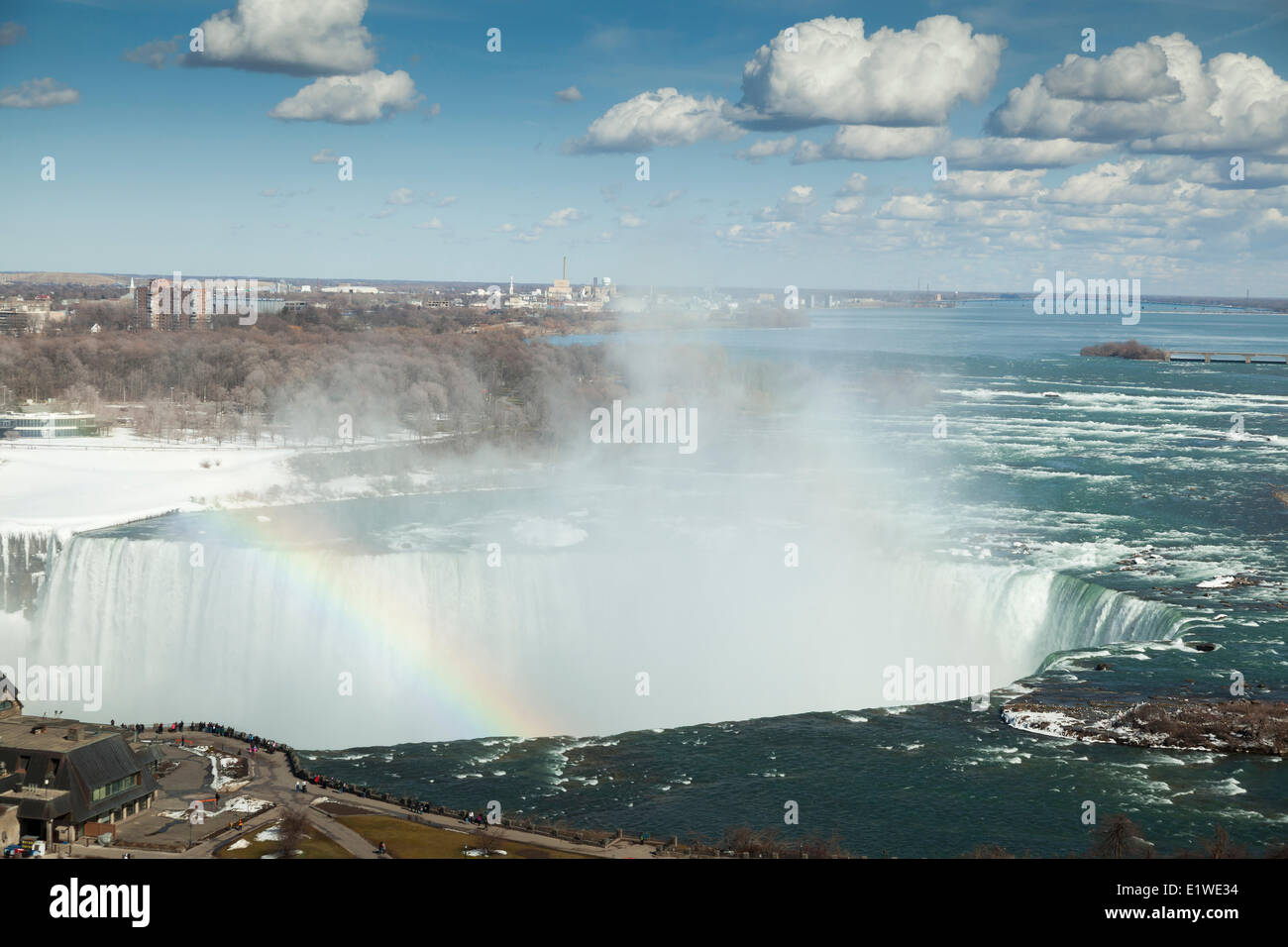 Looking down at a rainbow over the Canadian Horseshoe Falls in Niagara Falls, Queen Victoria