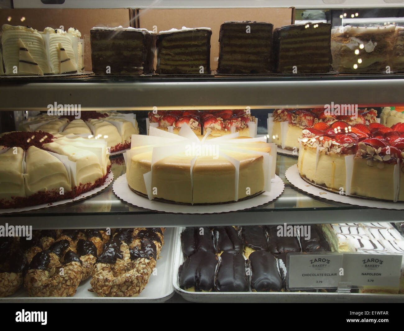 Cakes on display at Zaro's Bakery in Grand Central Station, New York, USA, May 30, 2014, © Katharine Andriotis Stock Photo