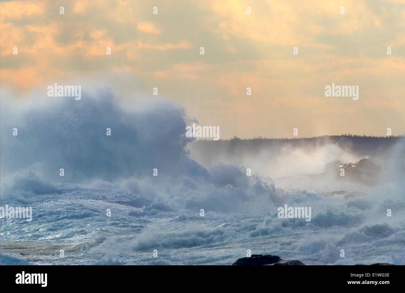 Waves breaking on coastline, Peggy's Cove, Nova Scotia, Canada Stock Photo