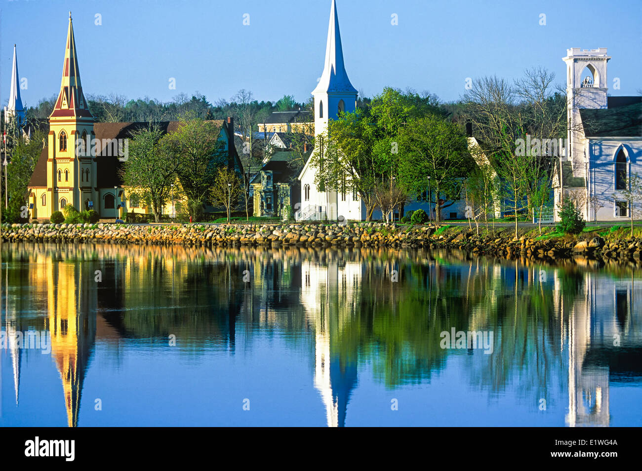 Churches, Mahone Bay, Nova Scotia, Canada Stock Photo
