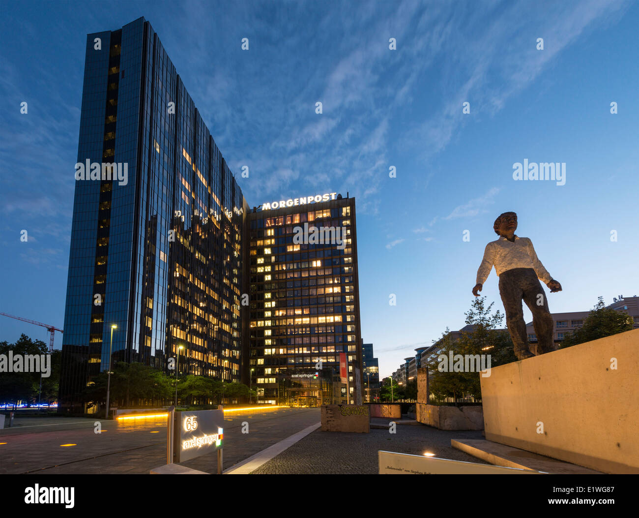 Axel Springer publishing house headquarters in Berlin at night Germany Stock Photo