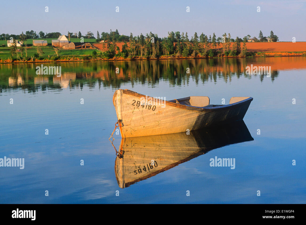 Wooden boat, West River, St. Catherines, Prince Edward Island, Canada Stock Photo