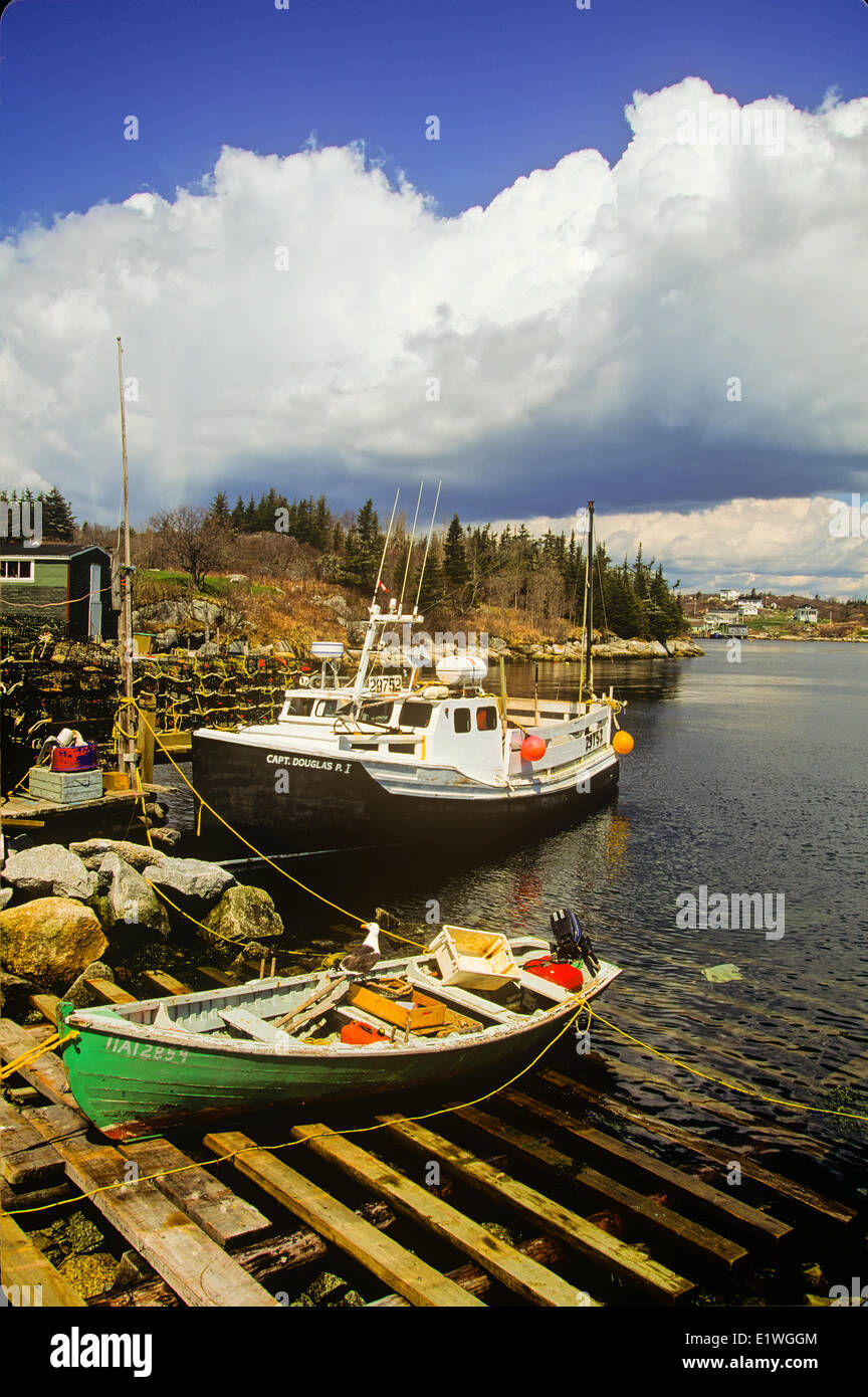 Fishing boats tied up at wharf, East Dover, Nova Scotia, Canada Stock Photo