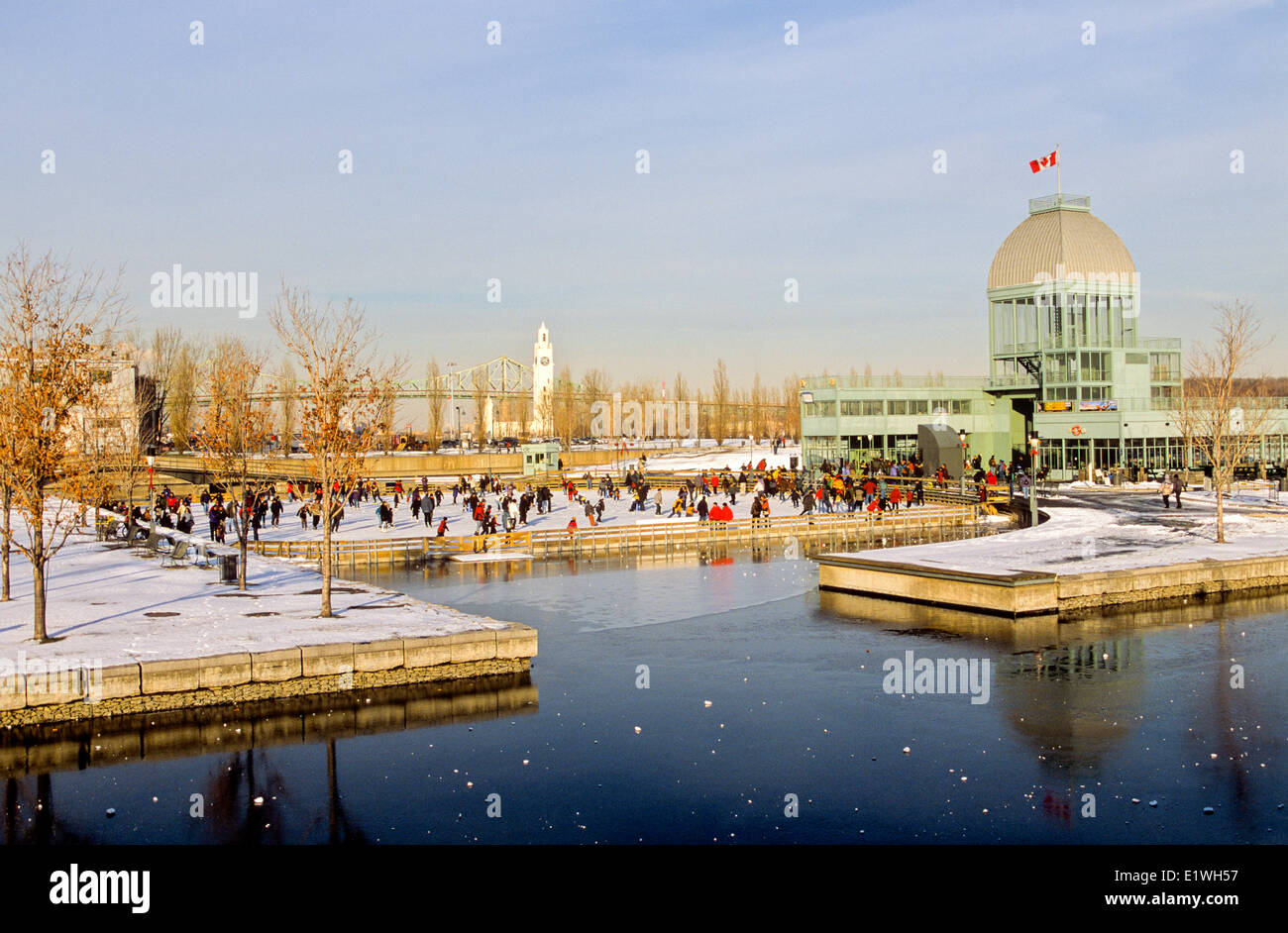 Ice skating in winter, Bonsecours Basin, Old Montreal, Quebec, Canada
