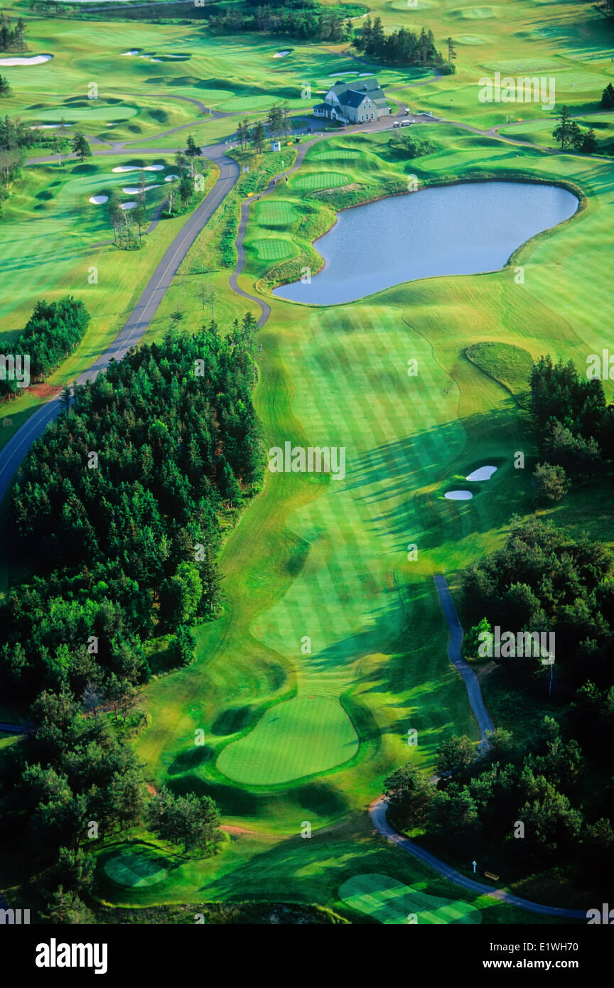 Aerial of  The Links at Crowbush Cove, Lakeside, Prince Edward Island, Canada Stock Photo