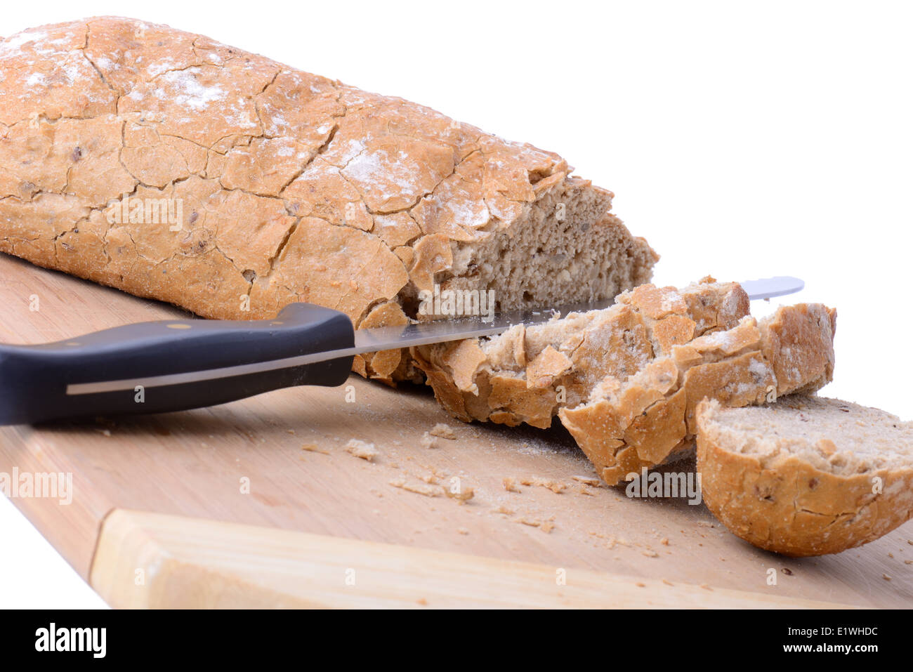 A loaf of bread and bread knife Stock Photo