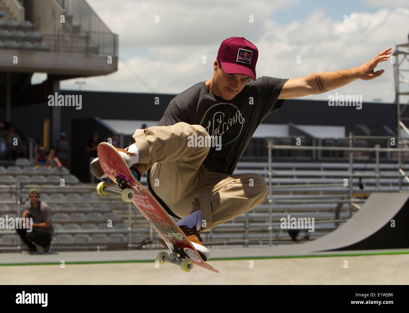 champion bowl skater Brazilian Pedro Barros during a practice run before X-Games in Austin, Texas Stock Photo