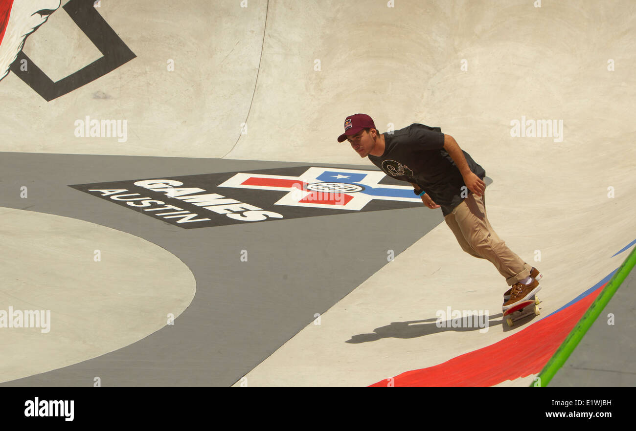 champion bowl skater Brazilian Pedro Barros during a practice run before X-Games in Austin, Texas Stock Photo