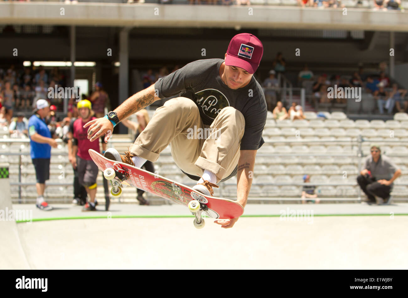 champion bowl skater Brazilian Pedro Barros during a practice run before X-Games in Austin, Texas Stock Photo