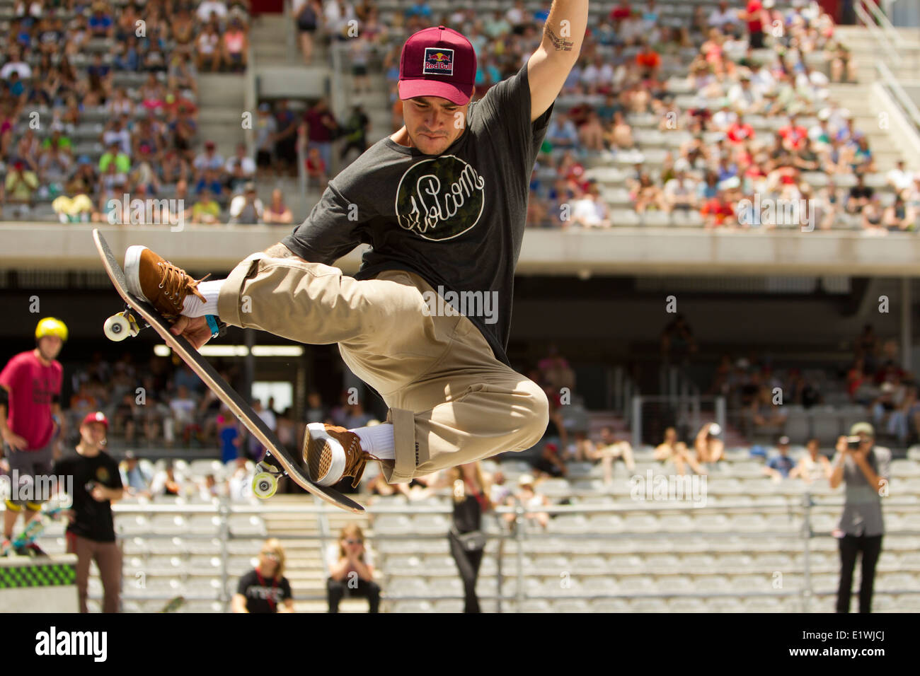 champion bowl skater Brazilian Pedro Barros during a practice run before X-Games in Austin, Texas Stock Photo