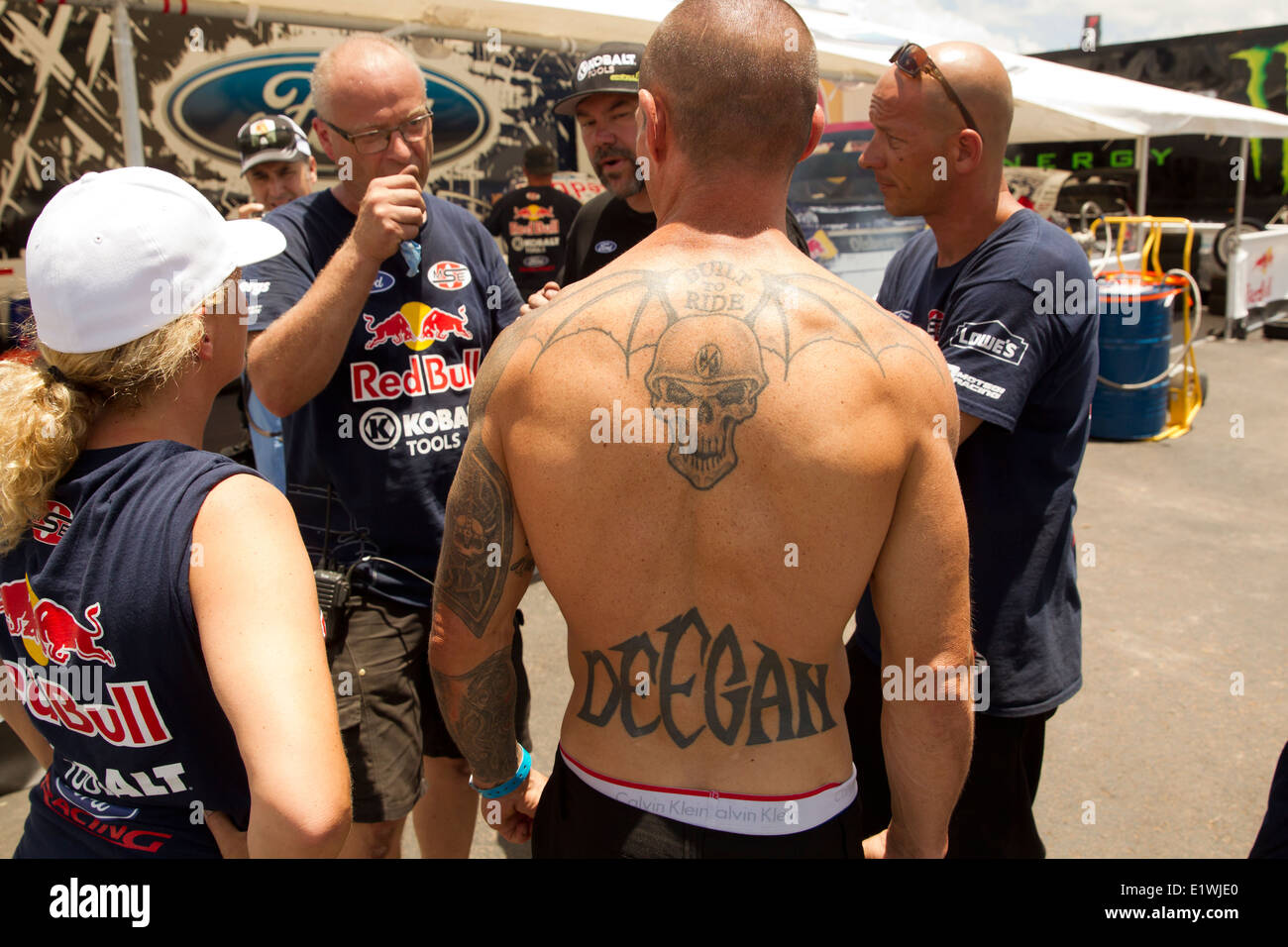 Moto X rally car driver, Brian Deegan speaks with his crew during X-Games  at the Circuit of the Americas held in Austin, Texas Stock Photo - Alamy