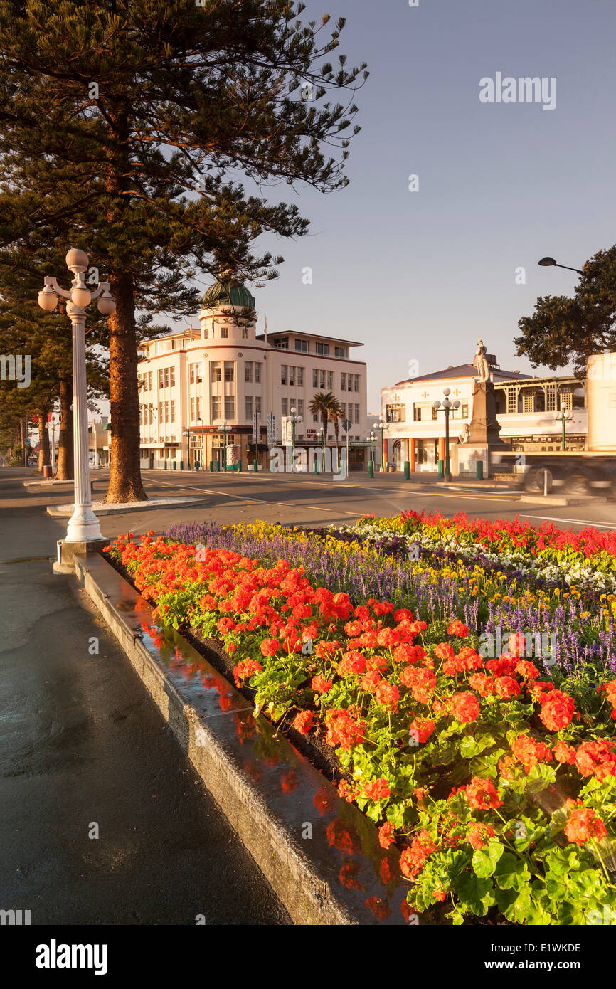 Flowers lining Marine Parade in Napier, New Zealand much of Napier