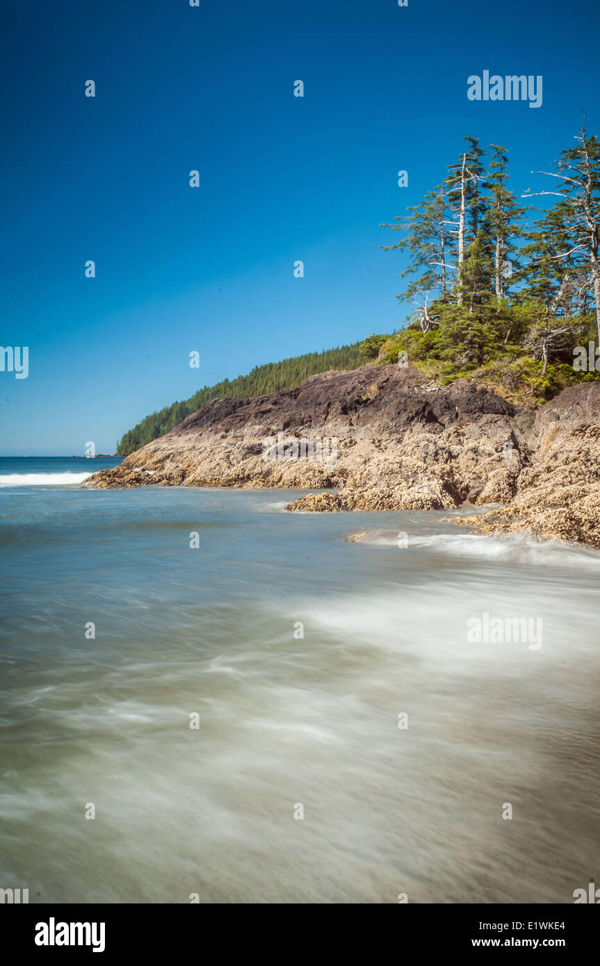 Long exposure on the beach of San Joseph Bay, in Cape Scott Provincial Park on Vancouver Island, BC Stock Photo
