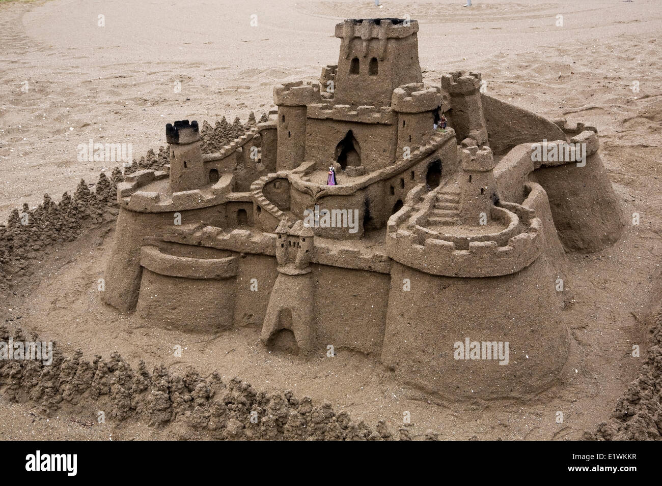 Close-up of a medieval shaped sandcastle, Torremolinos, Costal del Sol, Spain, Europe Stock Photo