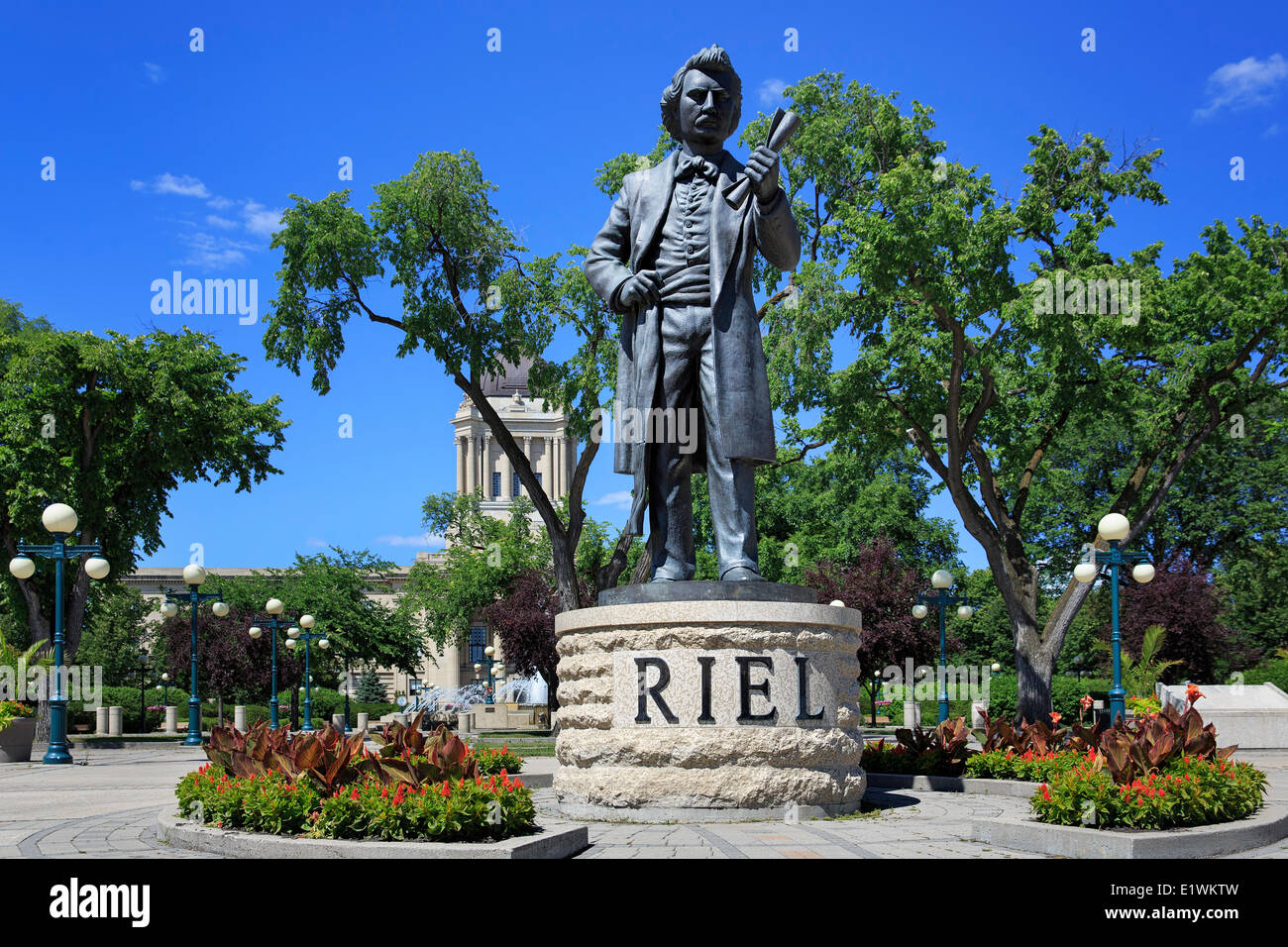 Louis Riel statue at Manitoba Legislative Building grounds, Winnipeg, Manitoba, Canada Stock Photo