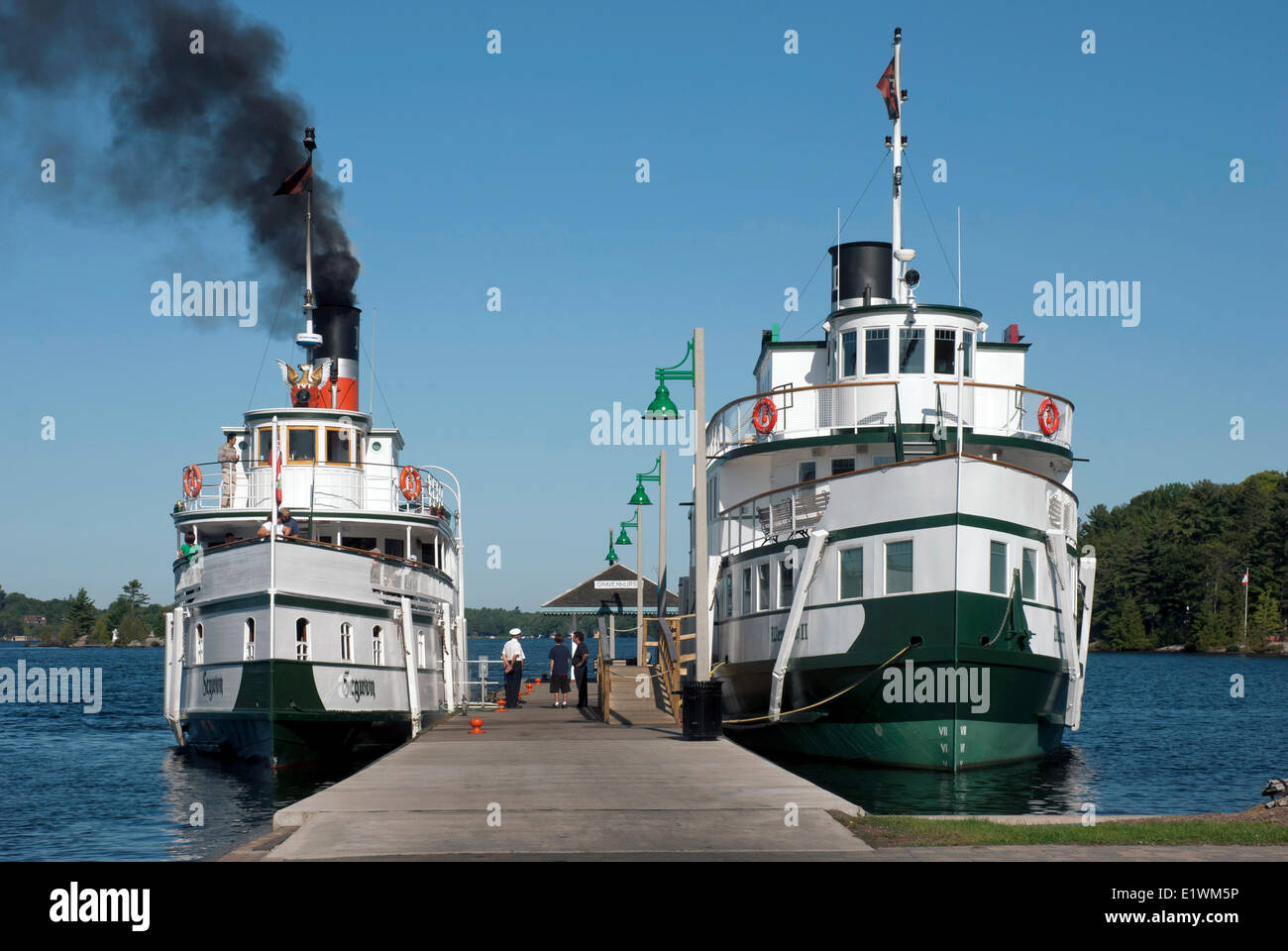 Vintage steam boats at Gravenhurst, Ontario pier in Muskoka region Stock Photo