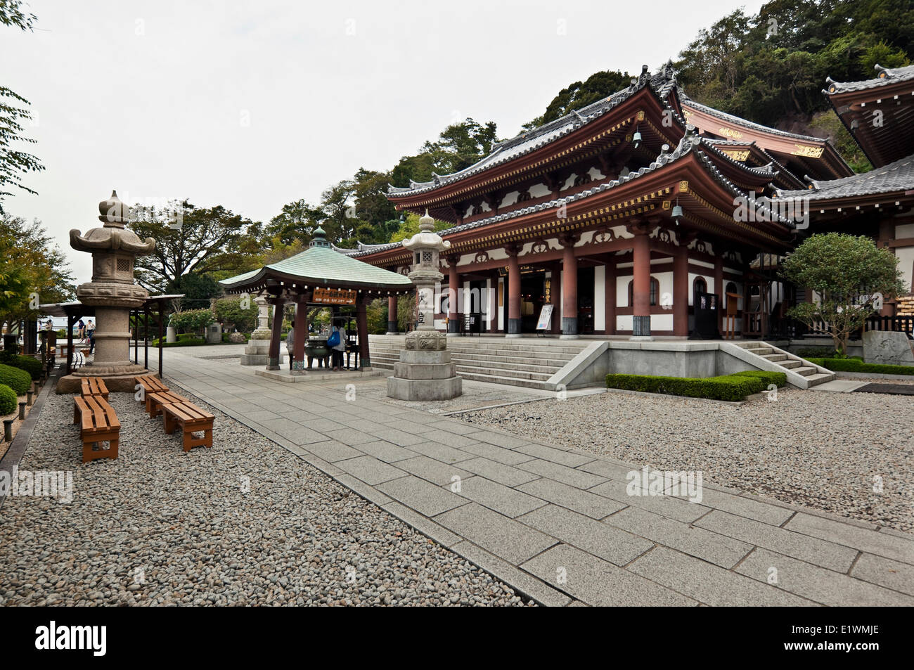 Kanon-do Hall at Hasedera Temple in Kamakura Japan. The temple is the fourth 33 stations the Bendo Sanjusankasho pilgrimage Stock Photo
