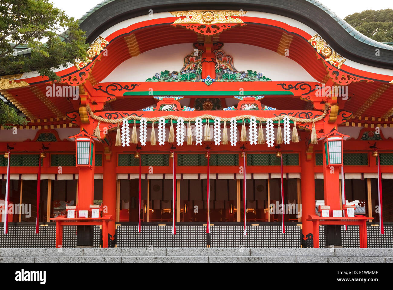 Inner hall of worship (nai-haiden) at Fushimi Inari Shrine in southern Kyoto, Japan. Stock Photo