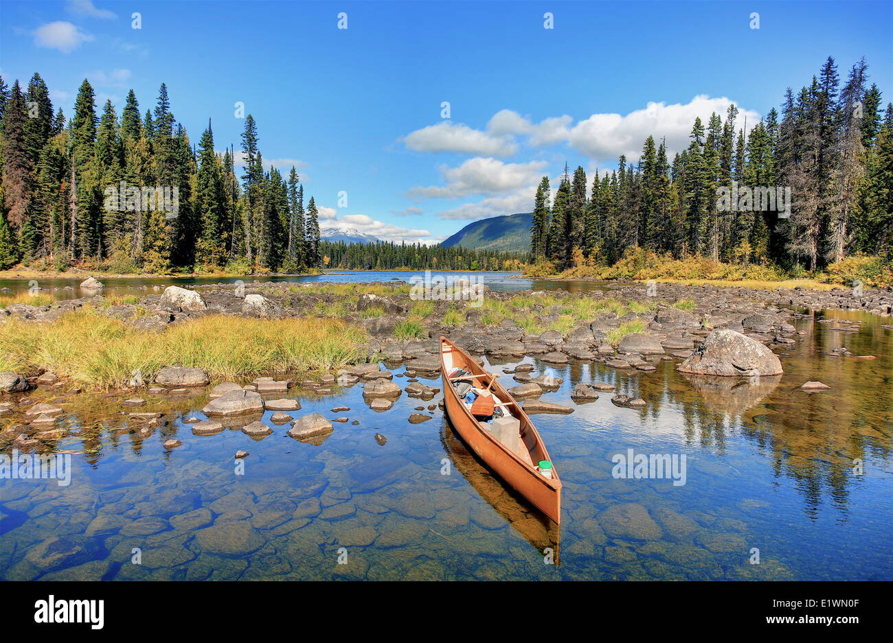 a canoe in Diamond Lagoon, Murtle Lake, Wells Gray Park, British