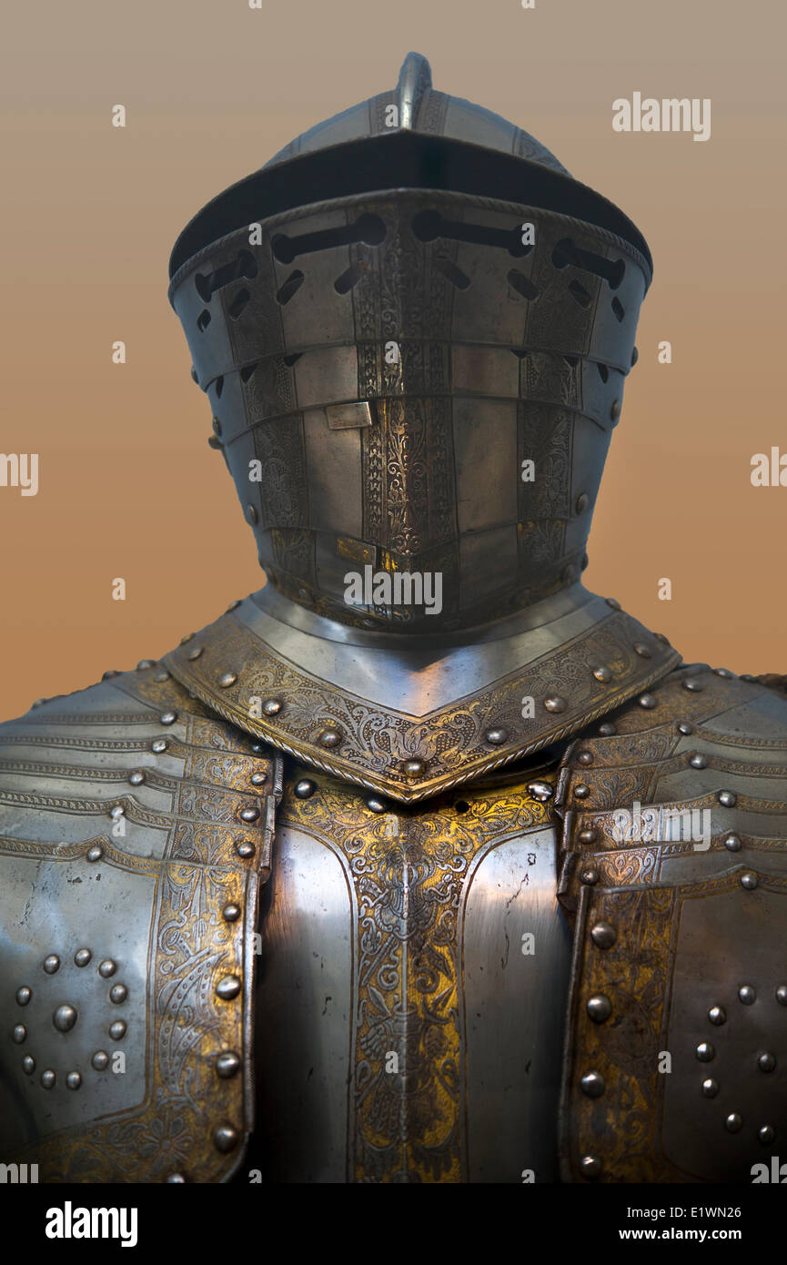 Medieval knight's helm providing protection at a tournament combat Stock Photo