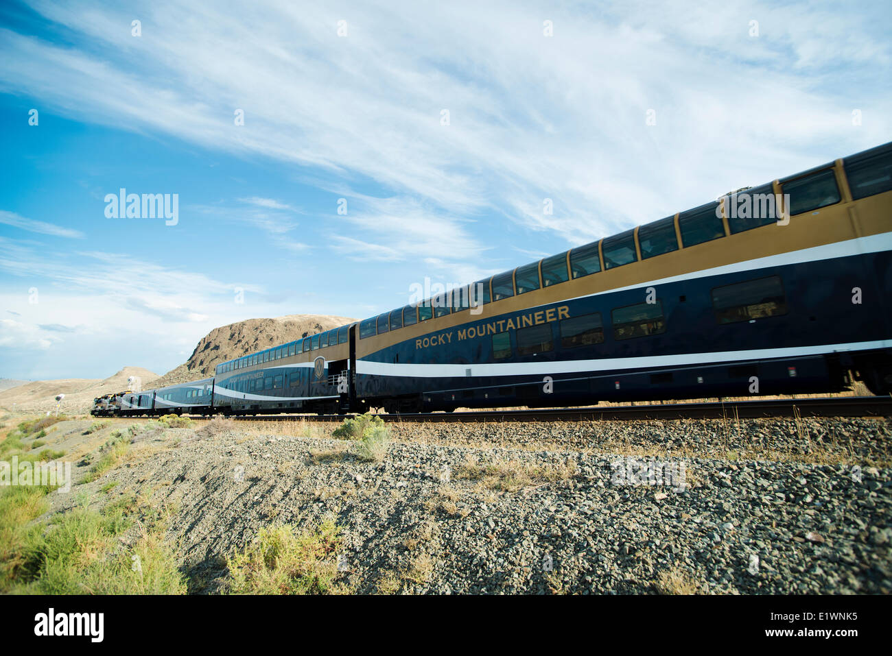 The Rocky Mountaineer travels west of Kamloops, BC, Canada. Stock Photo