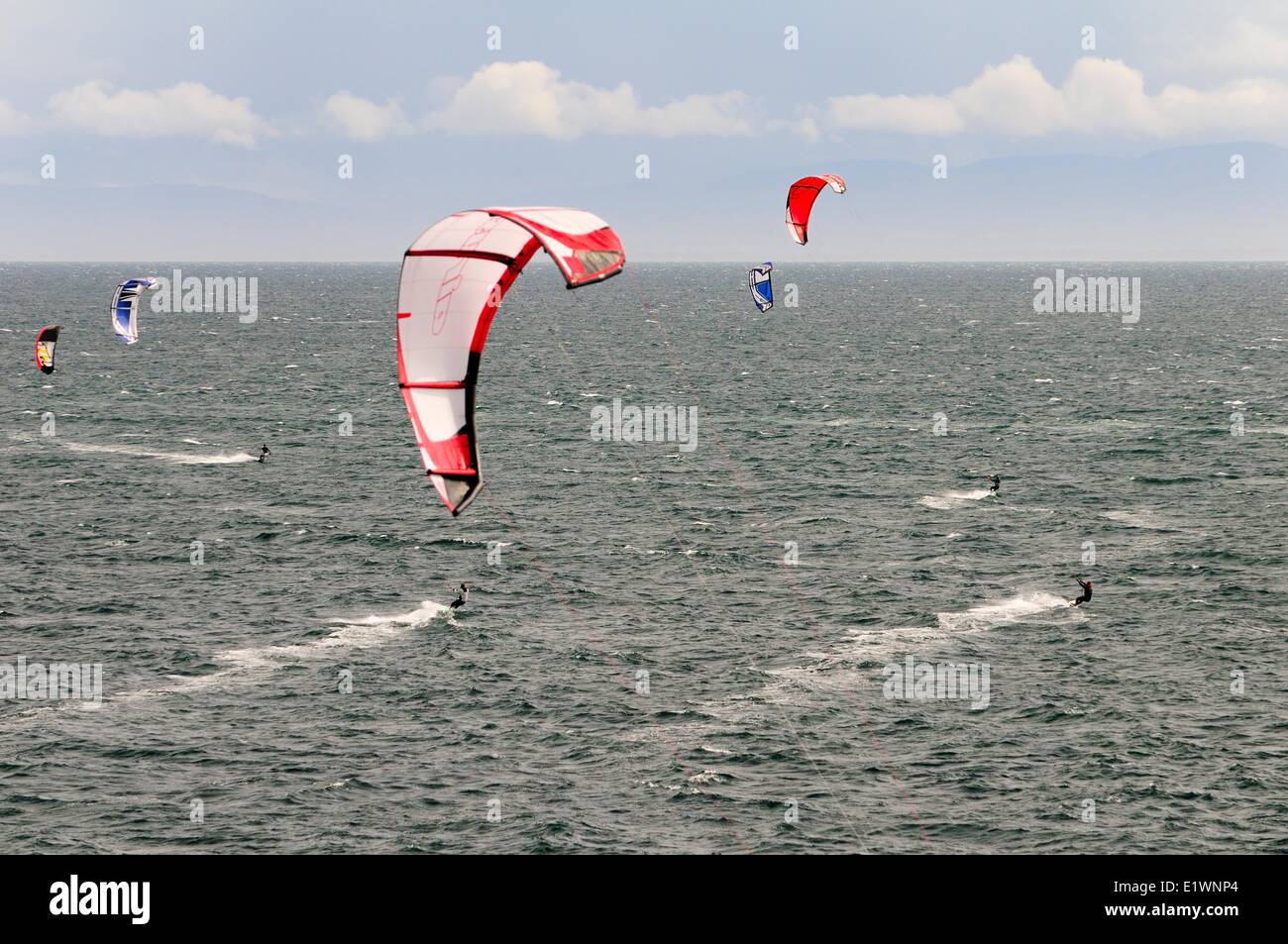 Kite surfing in the Strait of Juan De Fuca off Dallas Rd. in Victoria, BC. Stock Photo