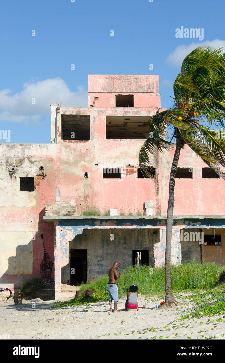 Crumbling concrete buildings, Guanabo, Playas del este,  near Havana, Cuba Stock Photo