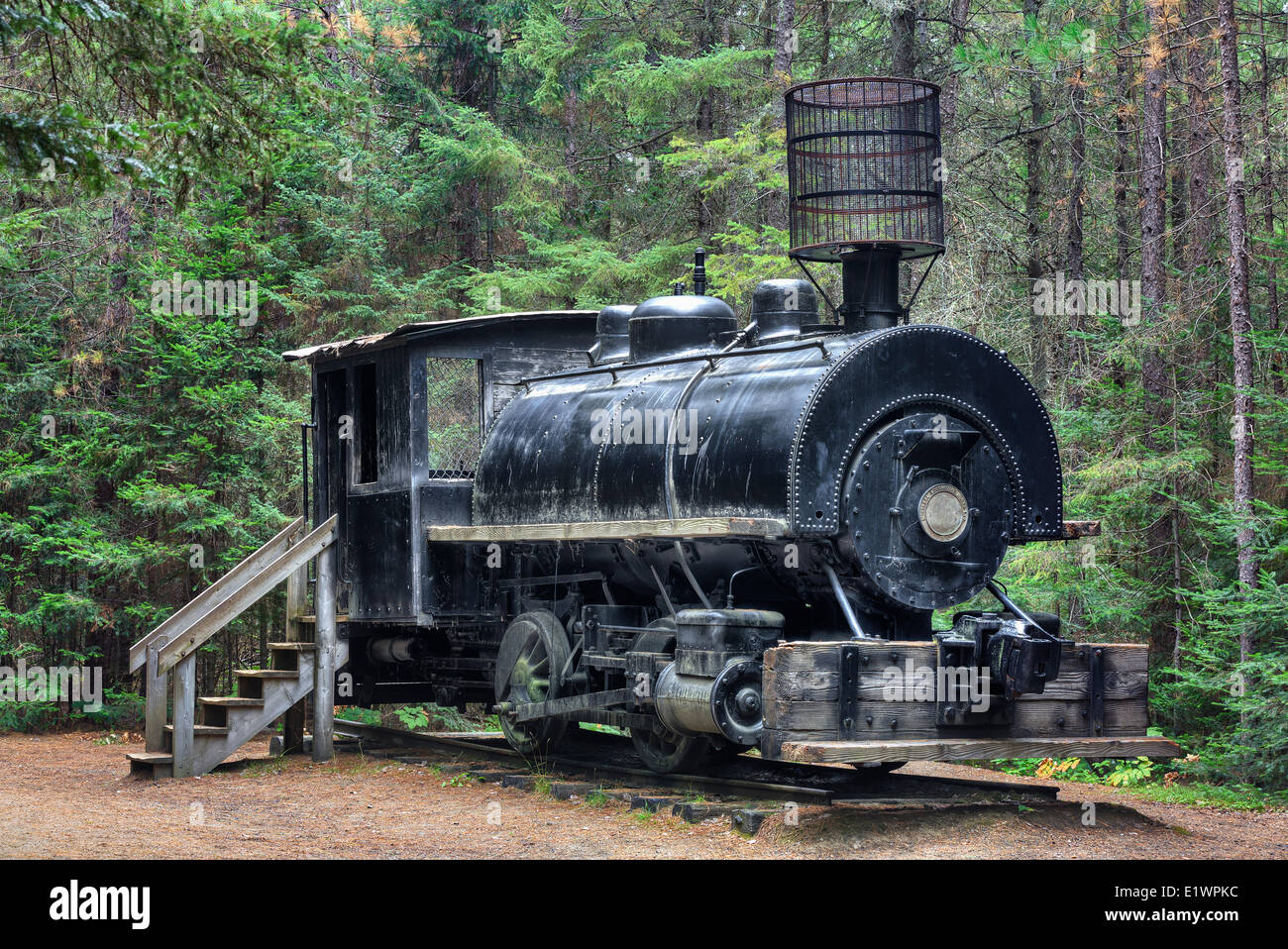 Vintage steam locomotive, circa 1910, Algonquin Logging Museum, Algonquin Provincial Park, Ontario, Canada Stock Photo