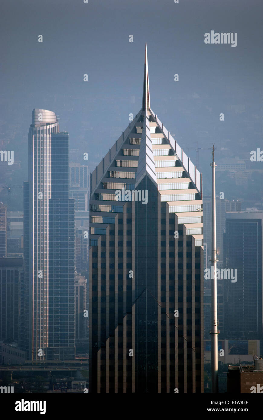 The top of Two Prudential Plaza building in Chicago Stock Photo