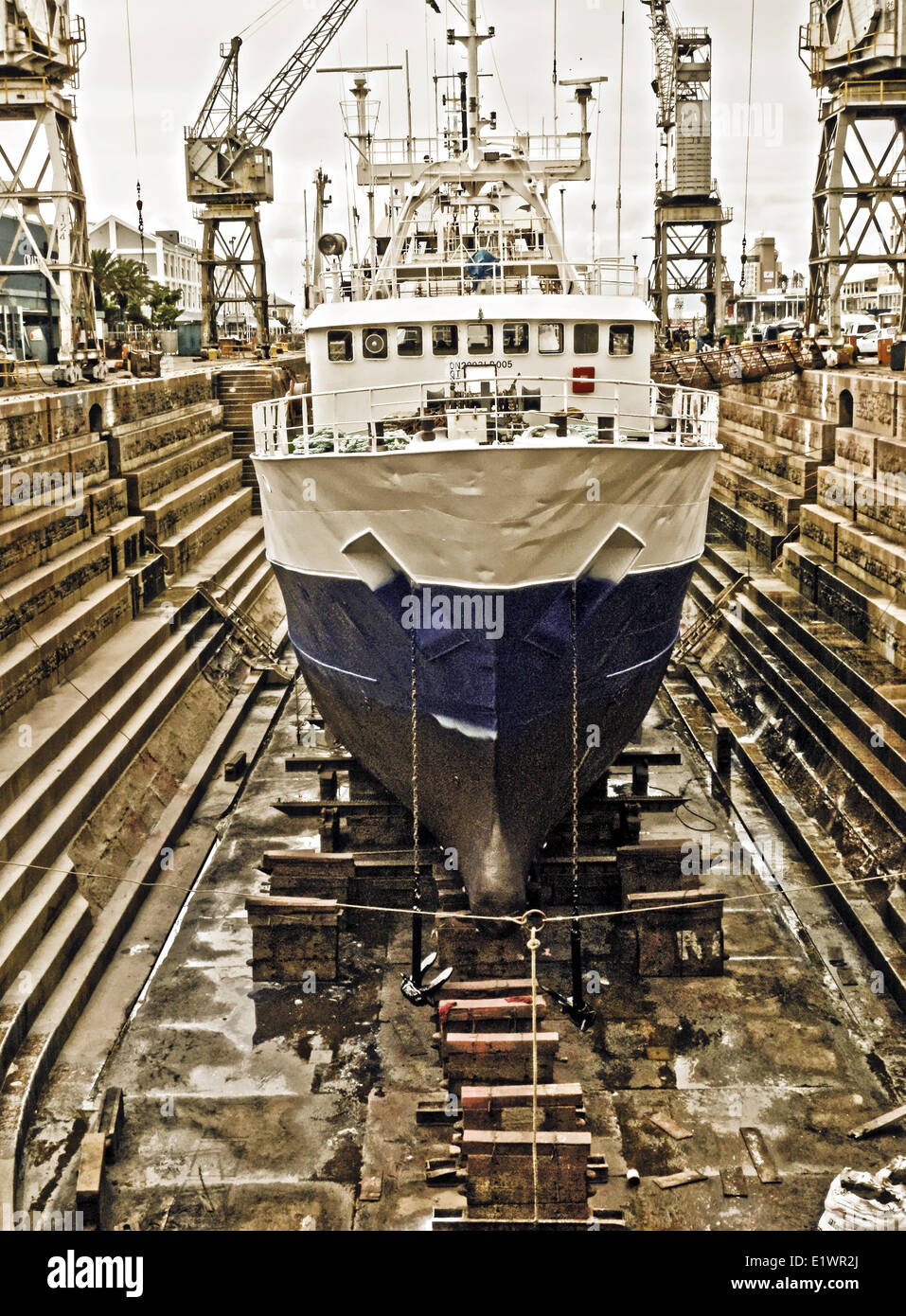 Ship standing in the dry docks at Cape Town harbor Stock Photo