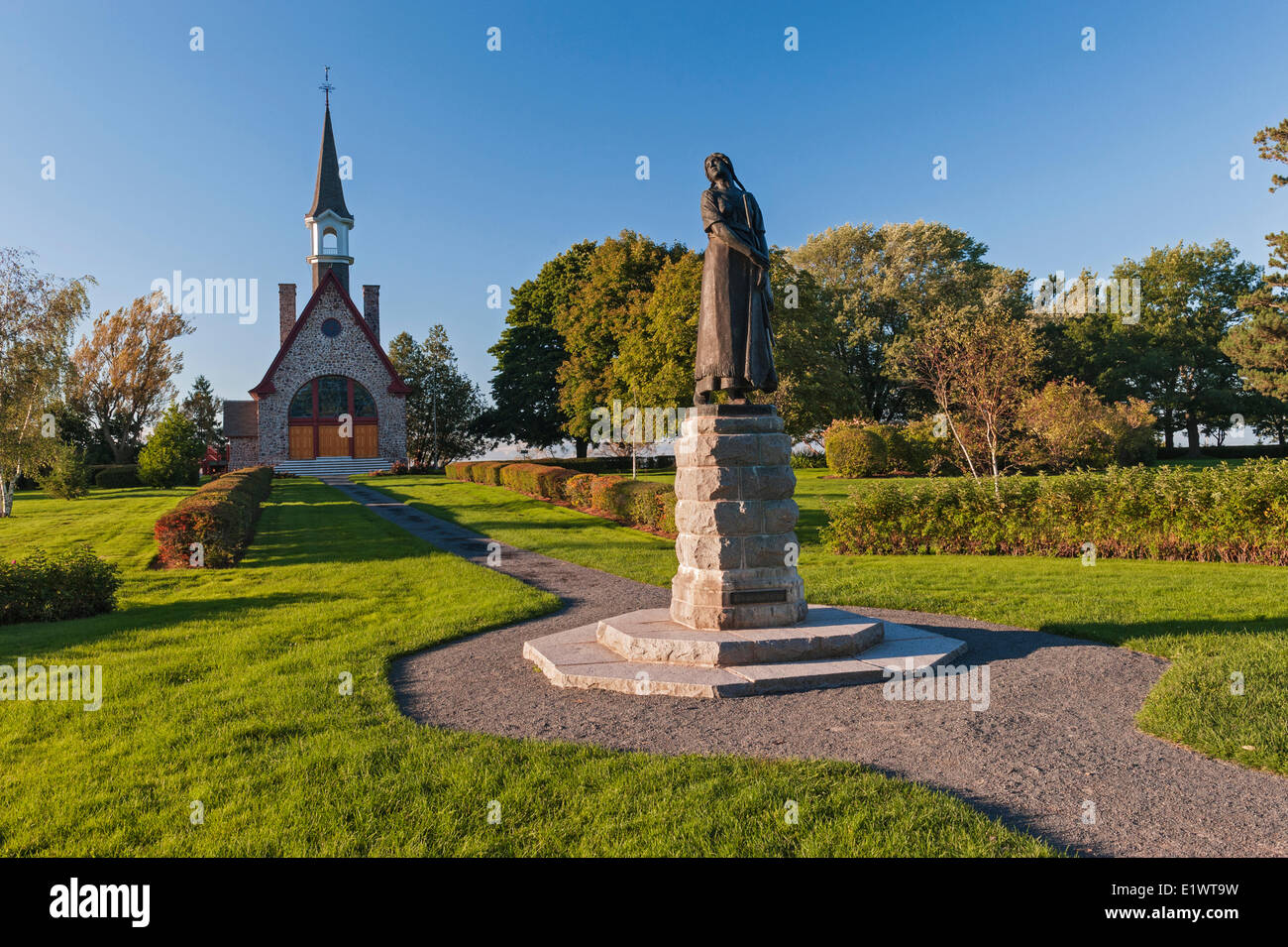 Acadian Church & Evangeline statue. Grand Pre National Historic Site. Grand Pre, Nova Scotia. Canada. Stock Photo